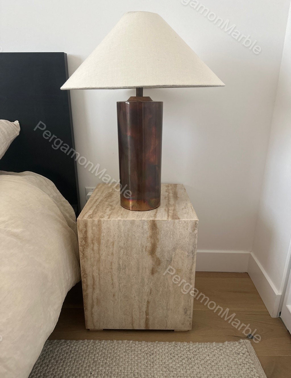Handmade Travertine Cube Table: Nightstand End Table (17.7" Height)