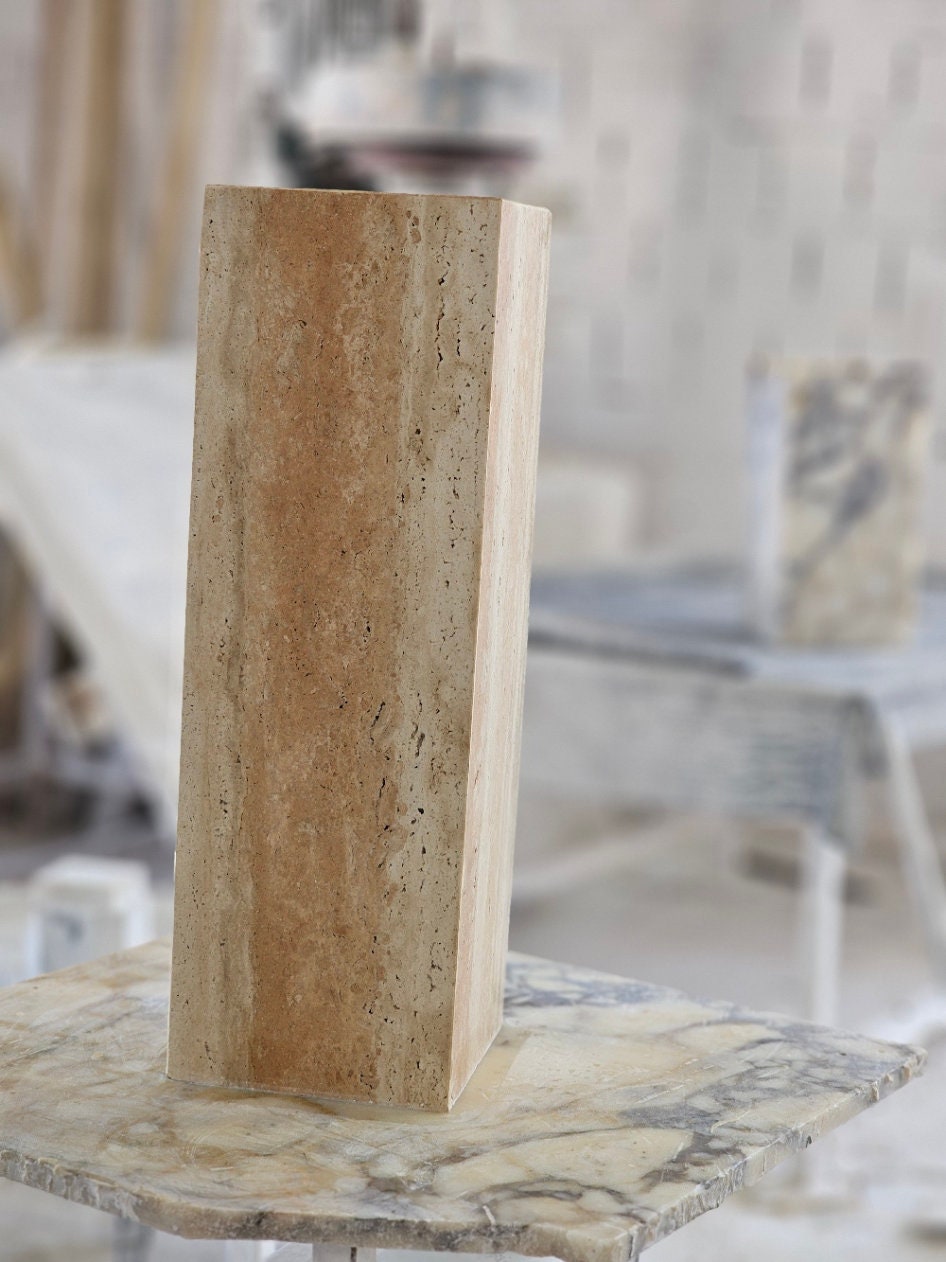 Handmade Travertine Cube Side Table: Nightstand End Table