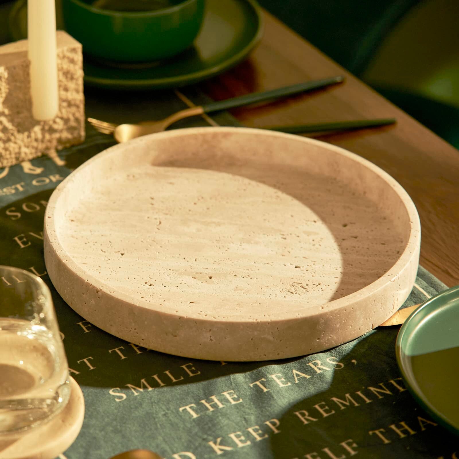 Travertine plate/tray handmade product freeshipping