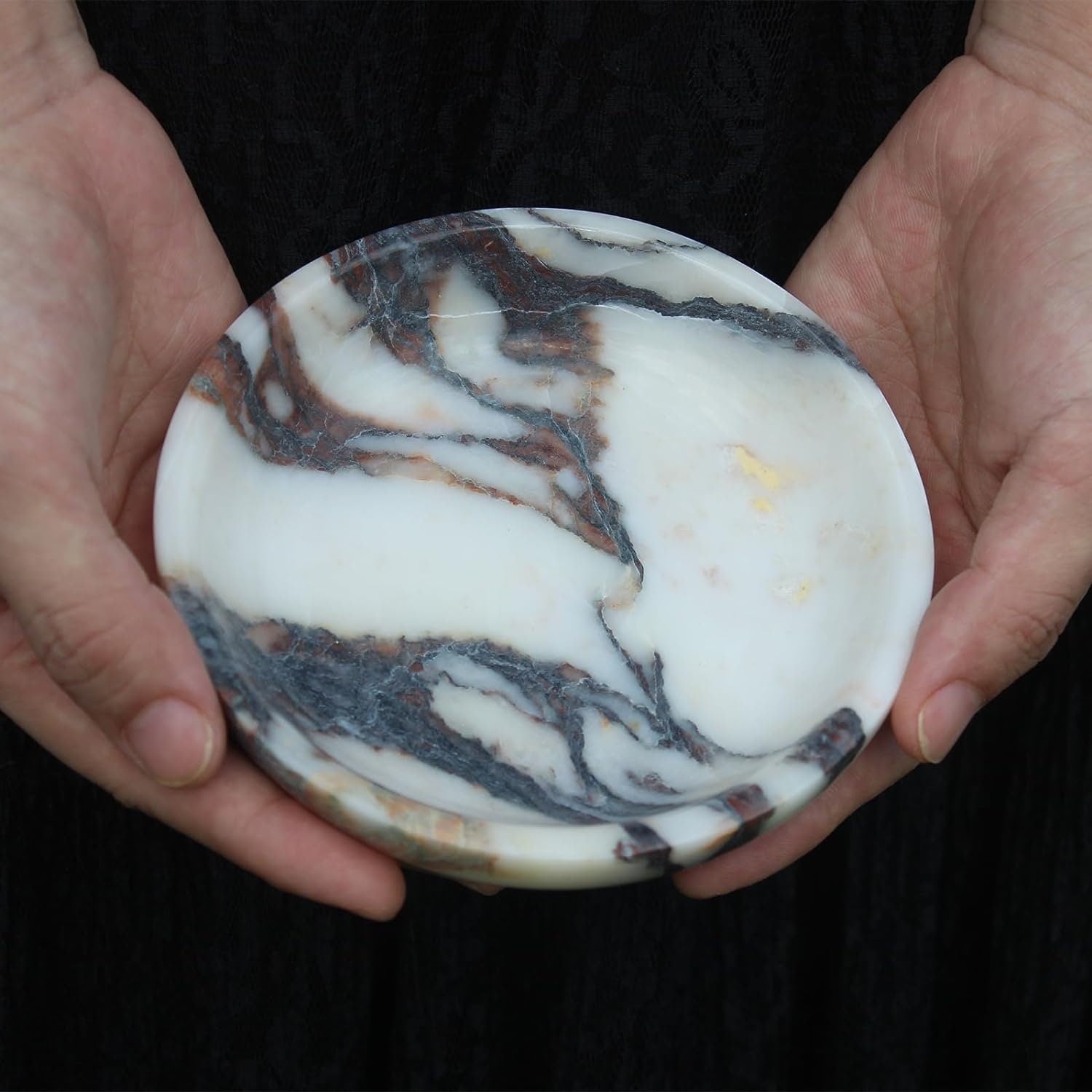 Handmade Calacatta Viola Marble Jewelry Dish: Luxury Trinket Tray (5.5")
