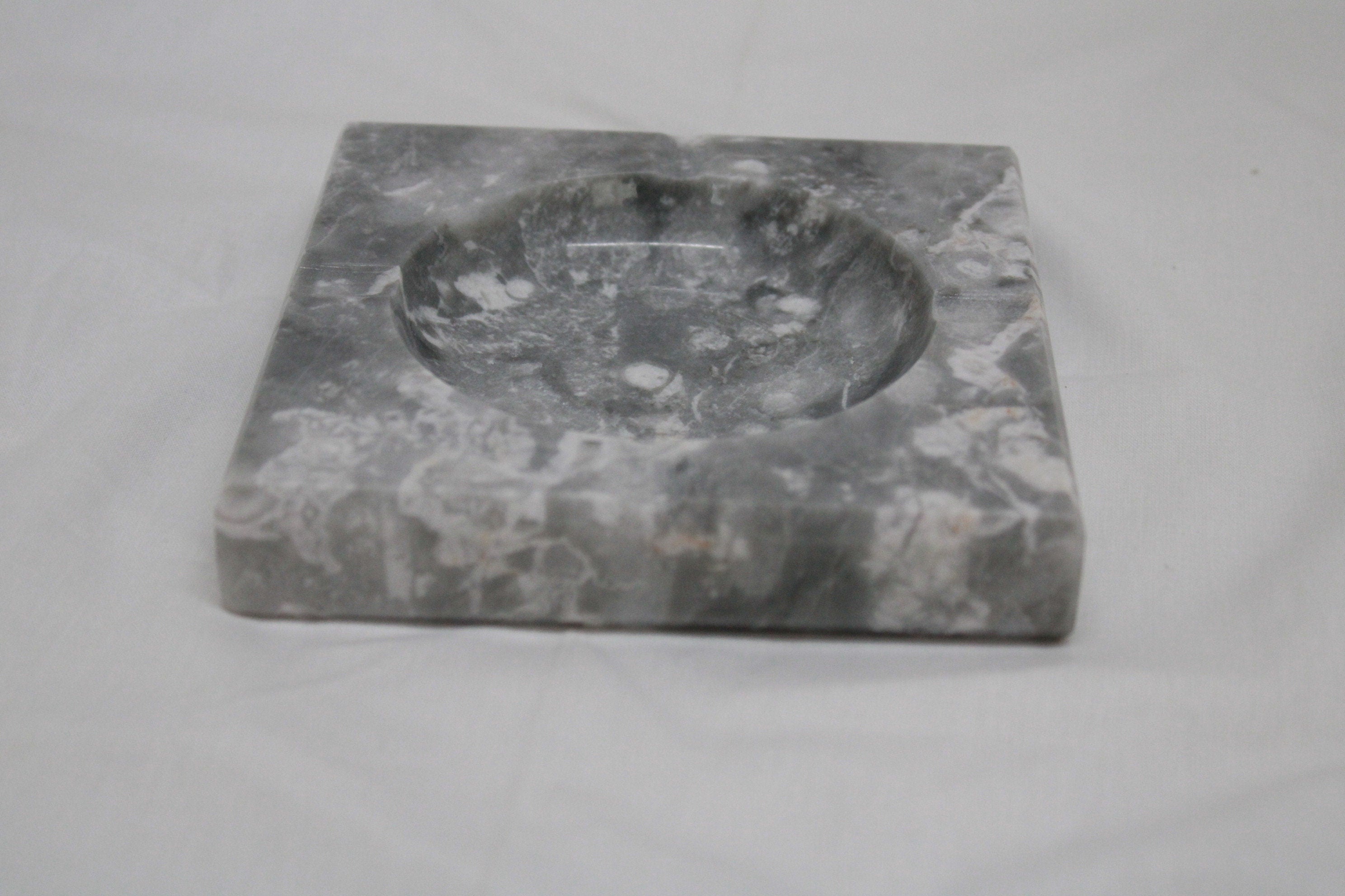 Handmade Silver Marble Ashtray: Square Stone Decor