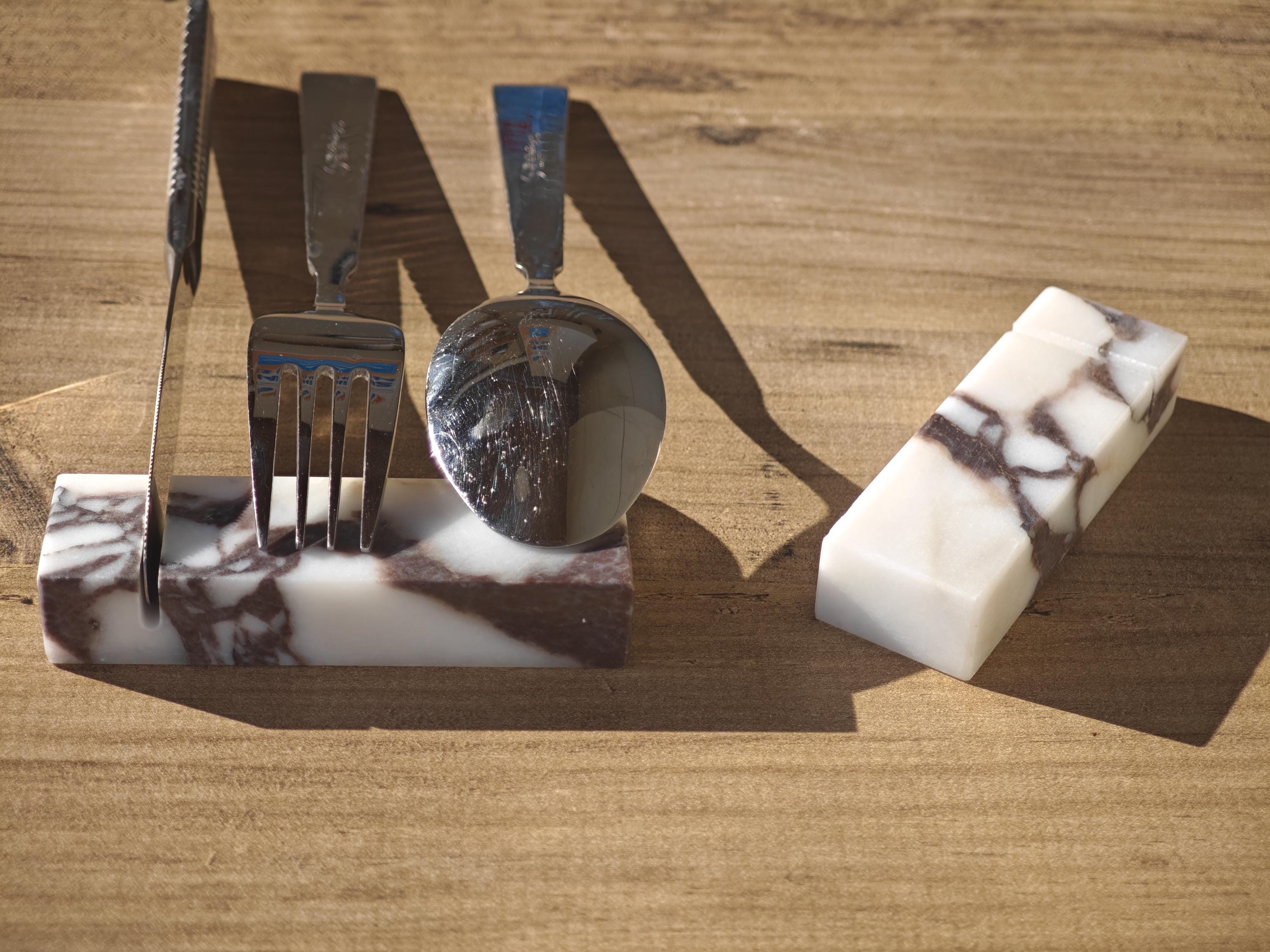 Calacatta Viola Marble Cutlery Rest Set: Knife Holder, Home Gift