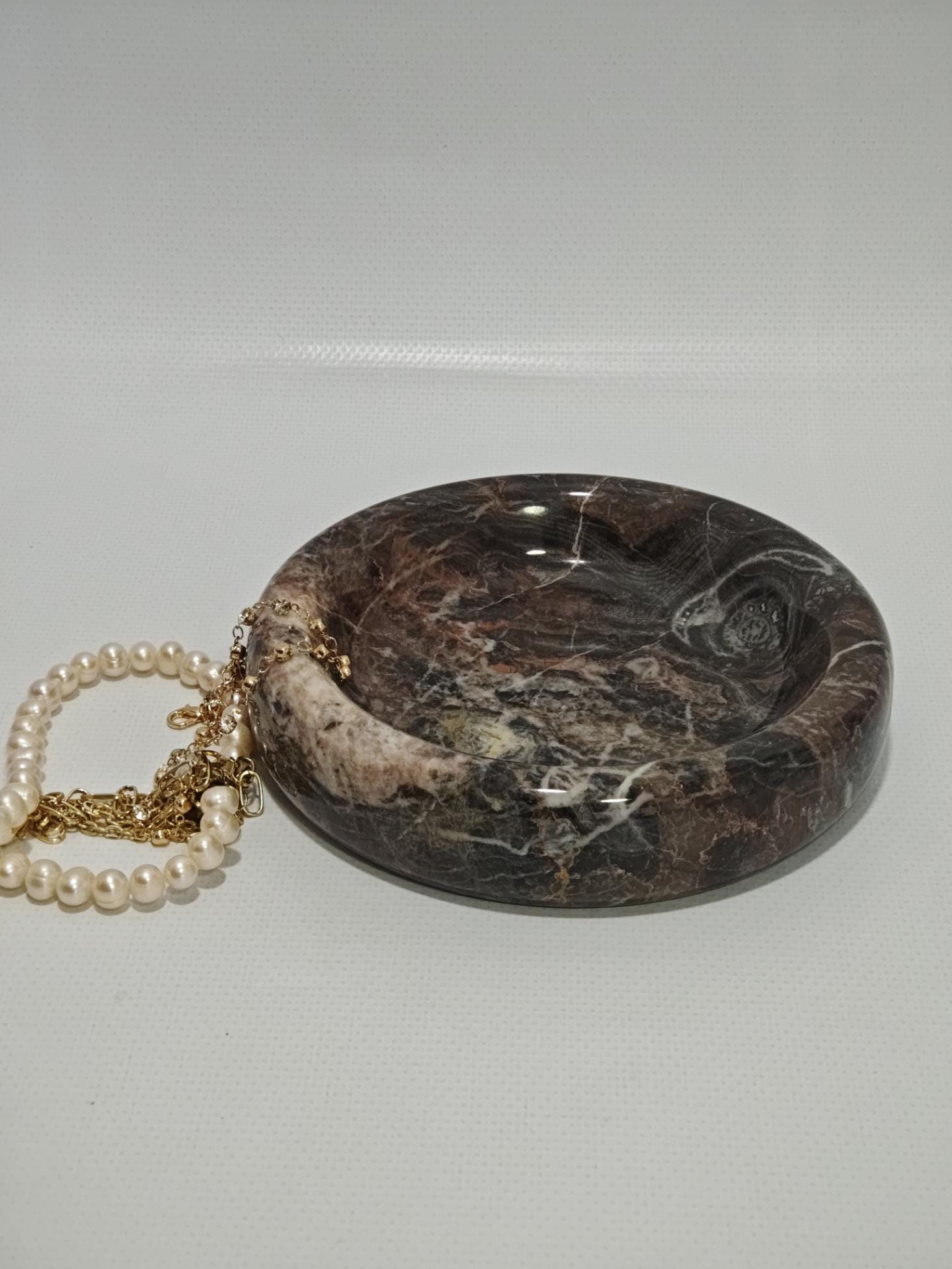 Brown marble catch-all, ring holder handmade product, POLİSHED