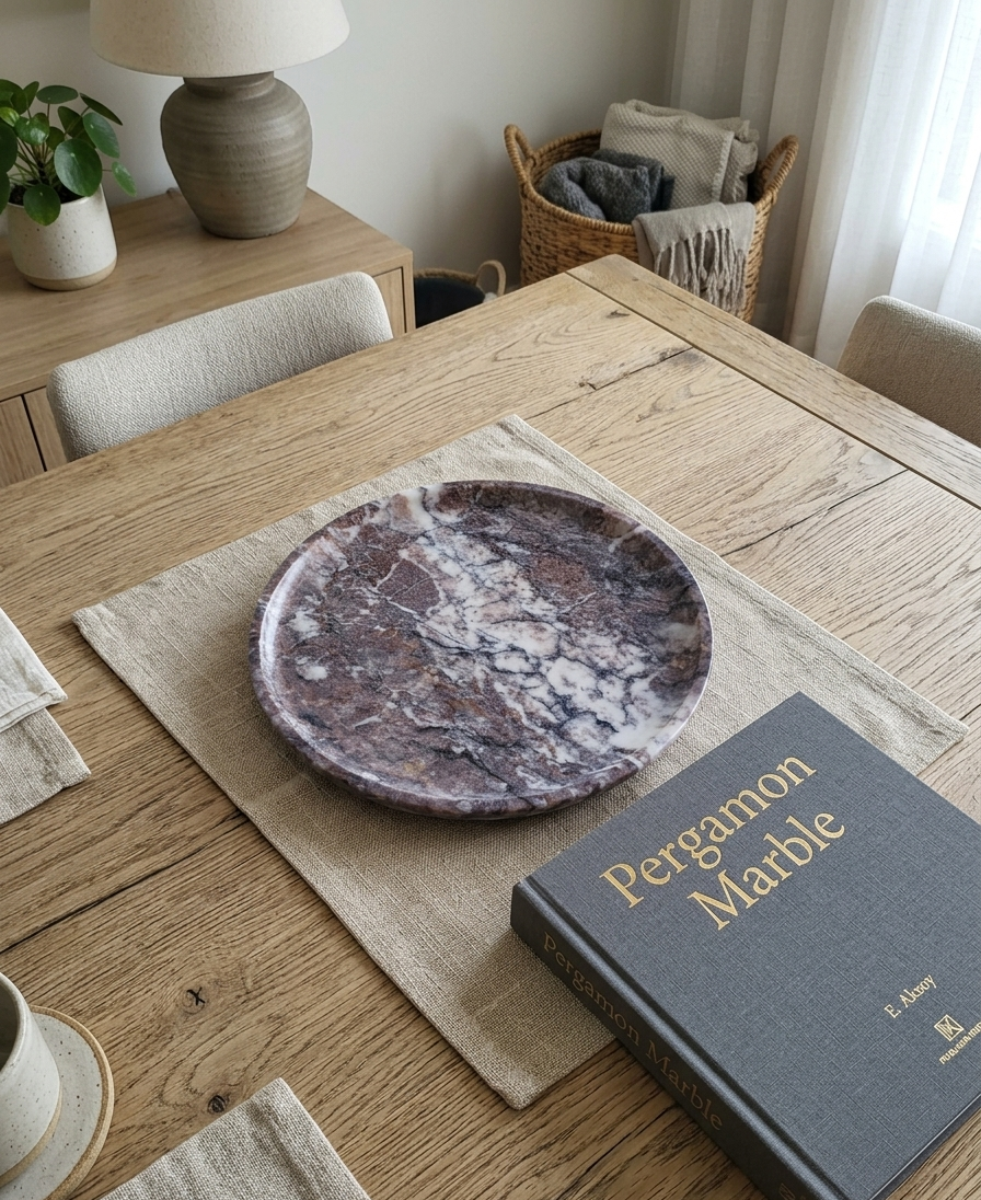 Dark Purple Marble Decorative Tray – 10 Inch Polished Natural Stone Plate – Luxury Coffee Table Decor – Vanity Organizer – Handmade Marble Dish