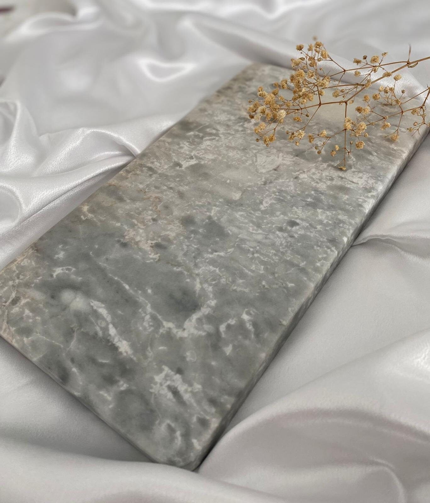 Rectangular Silver Marble Stone Tray: Vanity & Coffee Table Decor