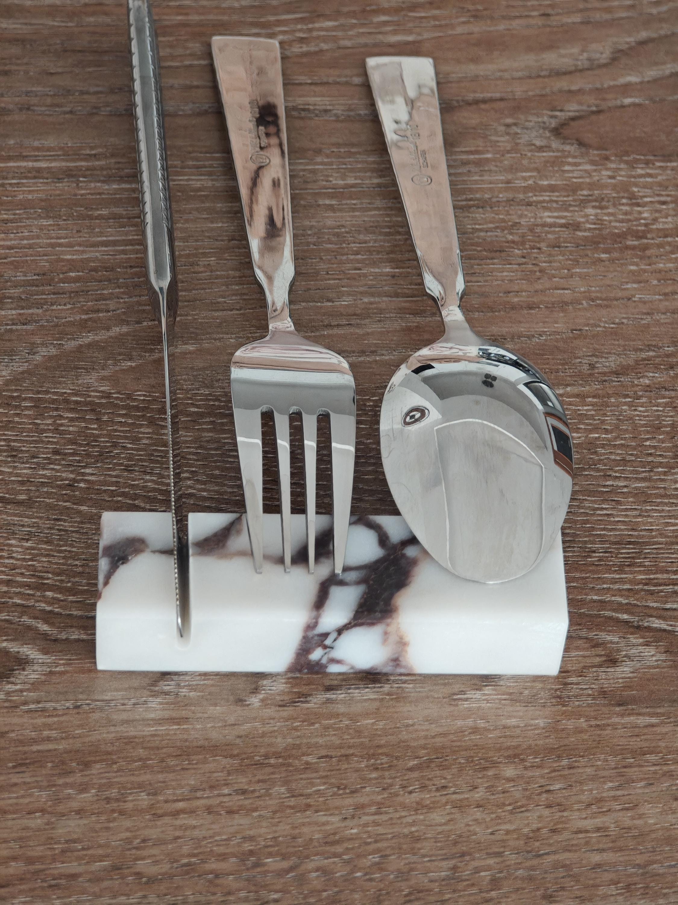 Calacatta Viola Marble Cutlery Rest Set: Knife Holder, Home Gift
