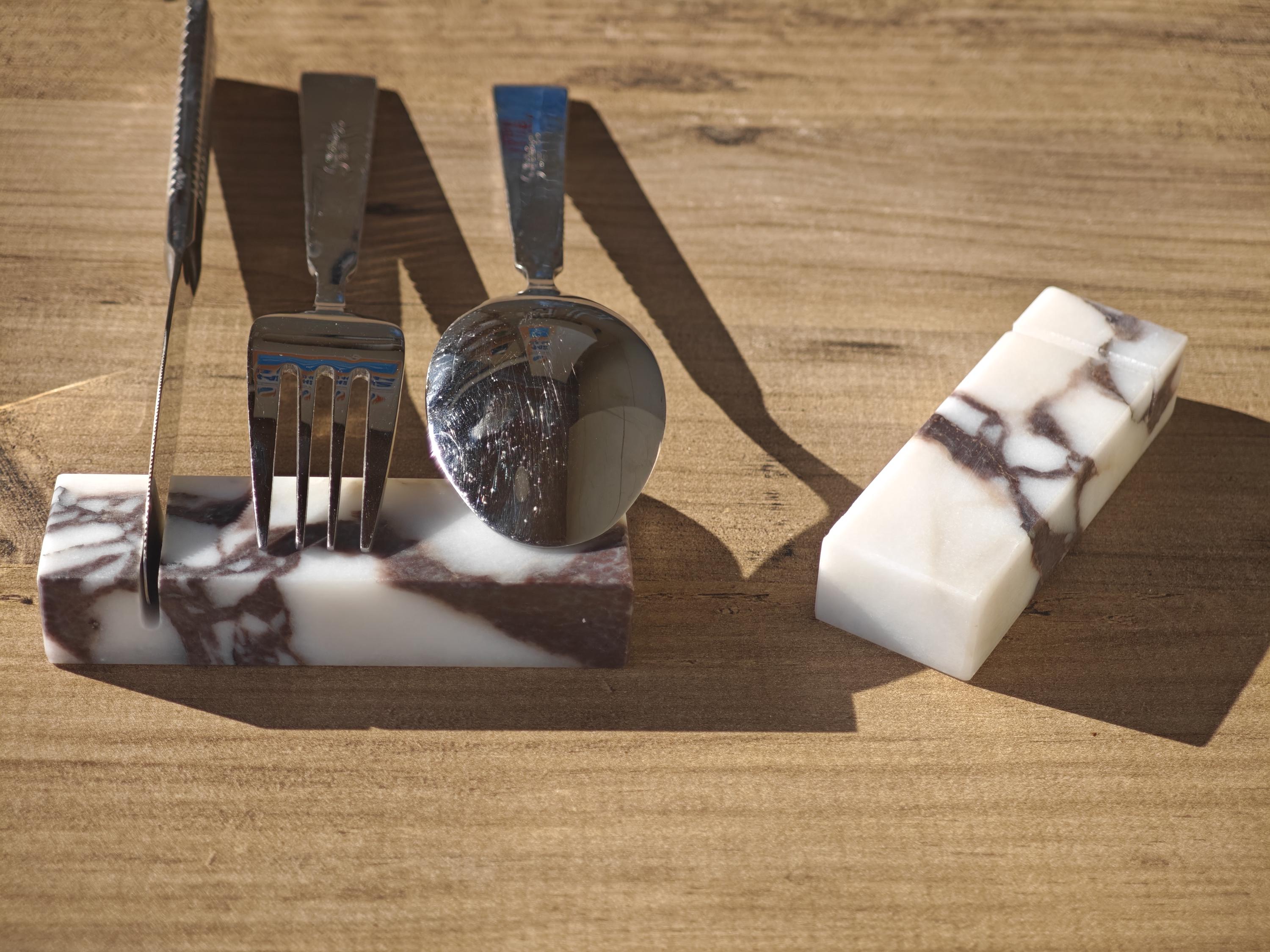 Calacatta Viola Marble Cutlery Rest Set: Knife Holder, Home Gift