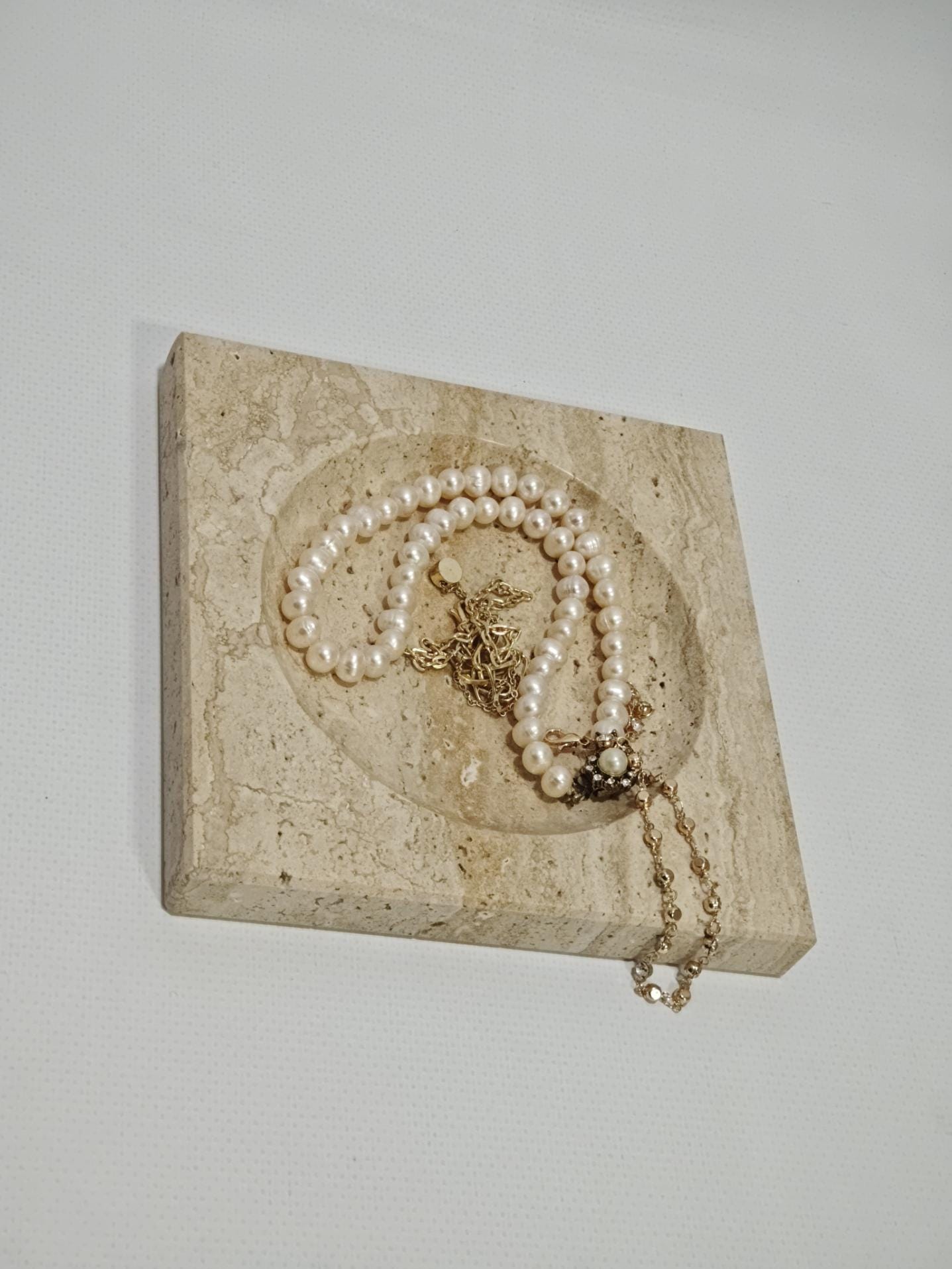 Travertine ring holder catcher handmade from real travertine