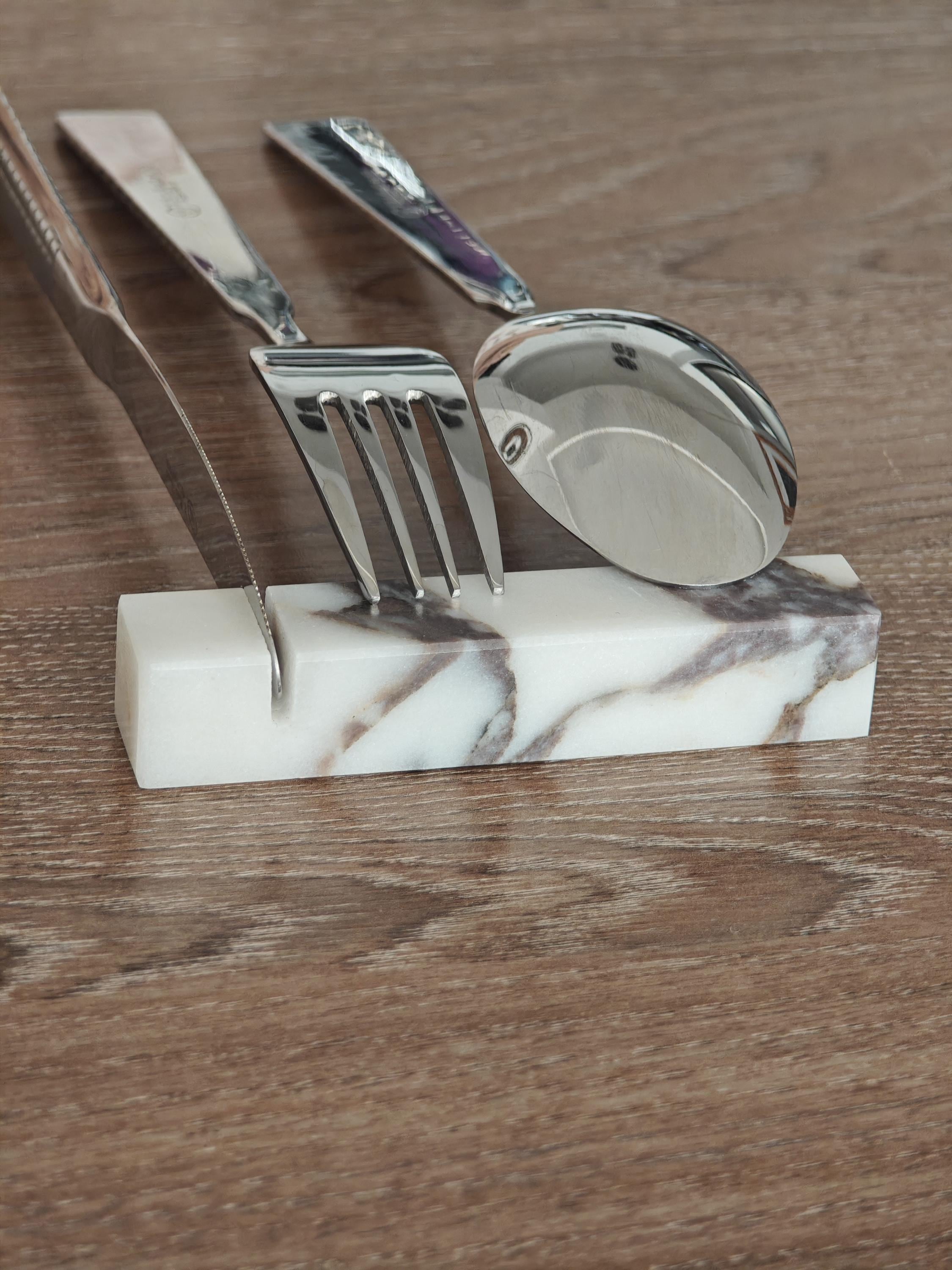 Calacatta Viola Marble Cutlery Rest Set: Knife Holder, Home Gift
