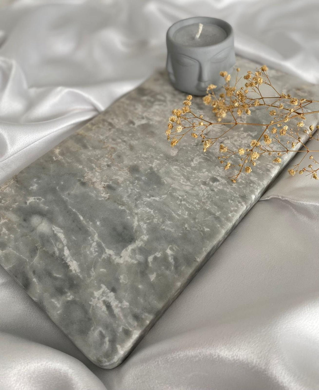 Rectangular Silver Marble Stone Tray: Vanity & Coffee Table Decor