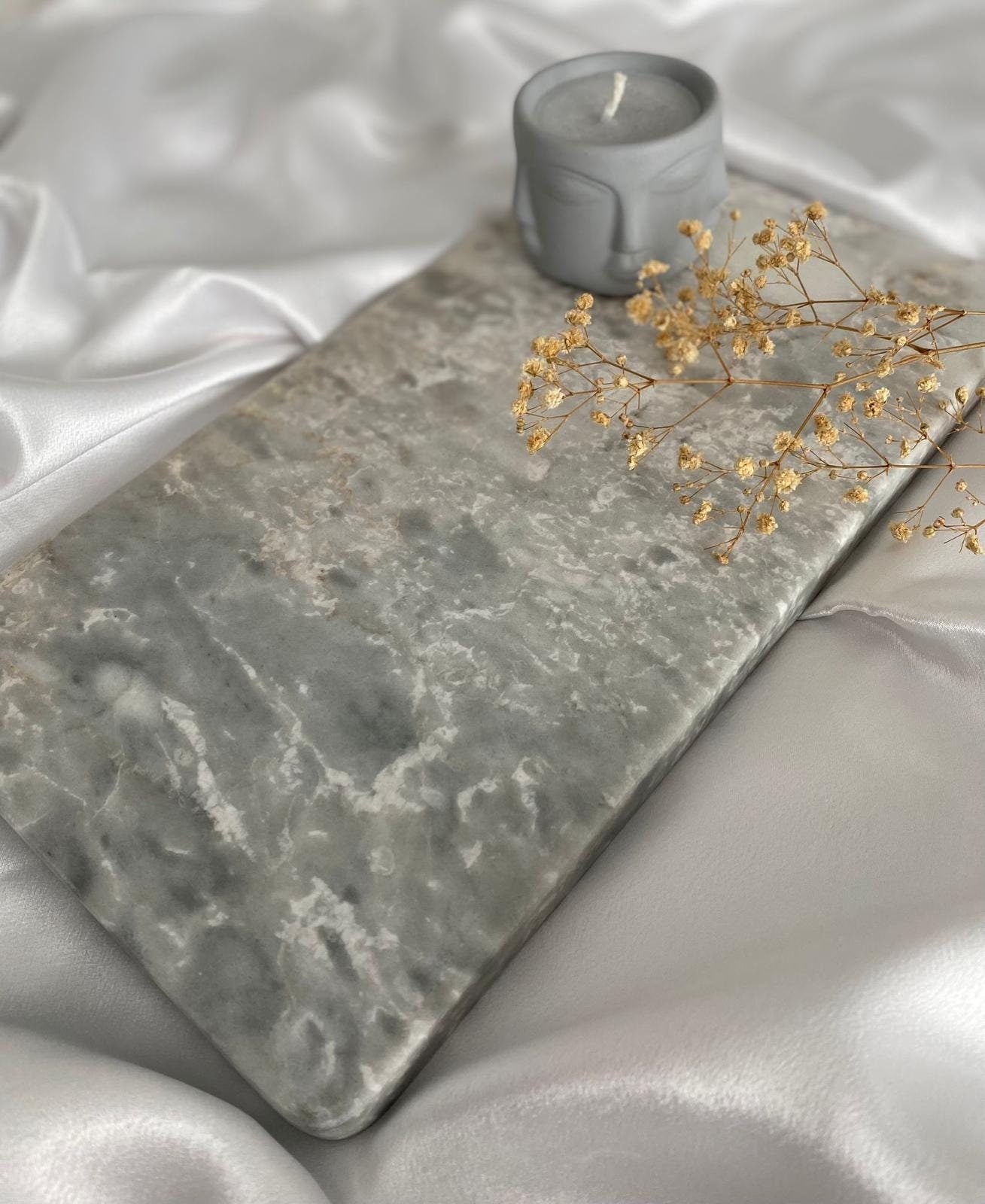 Rectangular Silver Marble Stone Tray: Vanity & Coffee Table Decor