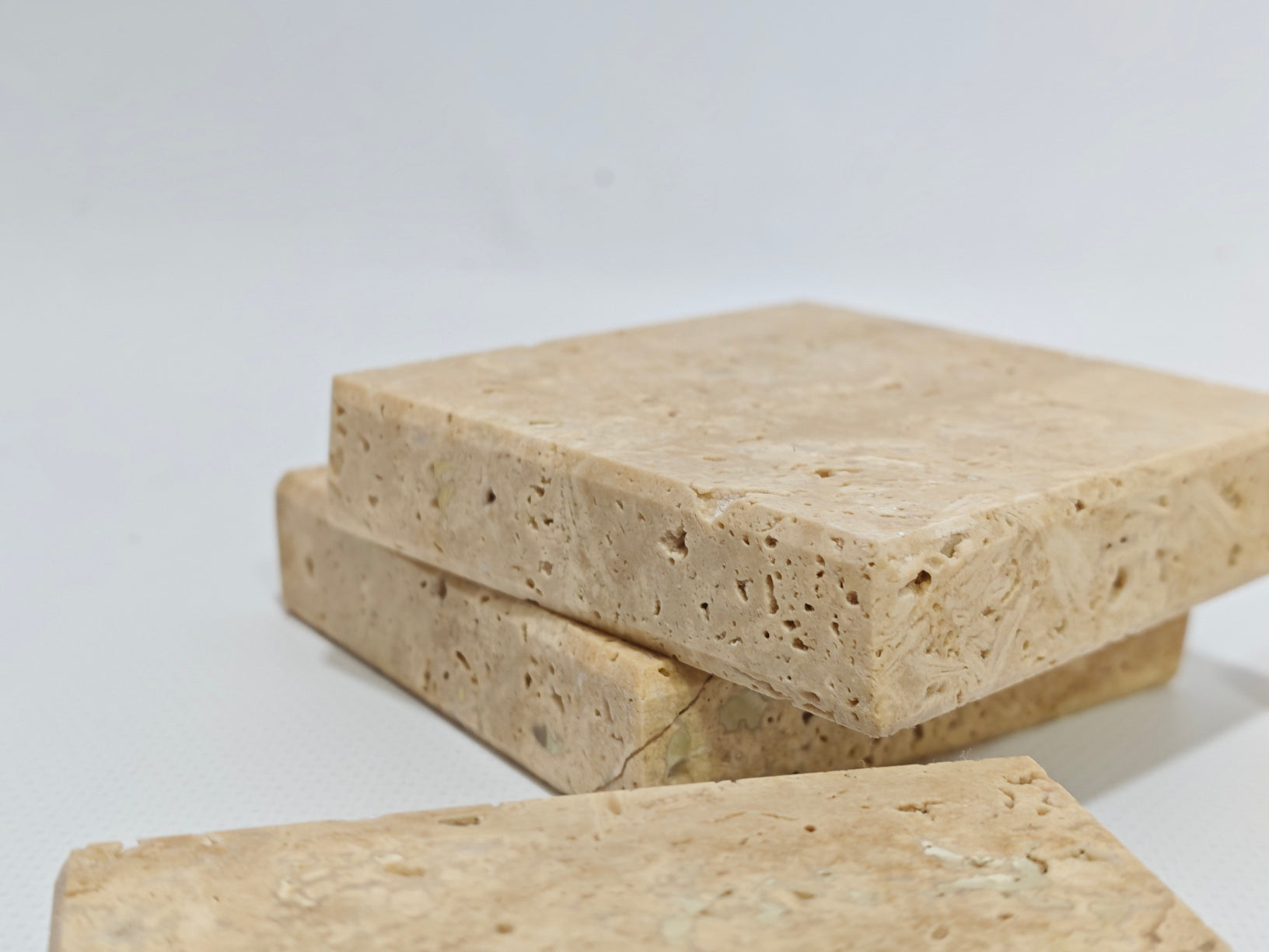 Natural Travertine Coaster Set of 4 – Thick Stone Drink Coasters – Beige Travertine Table Decor – Mediterranean Style Coasters