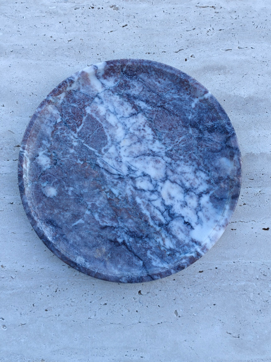 Dark Purple Marble Decorative Tray – 10 Inch Polished Natural Stone Plate – Luxury Coffee Table Decor – Vanity Organizer – Handmade Marble Dish