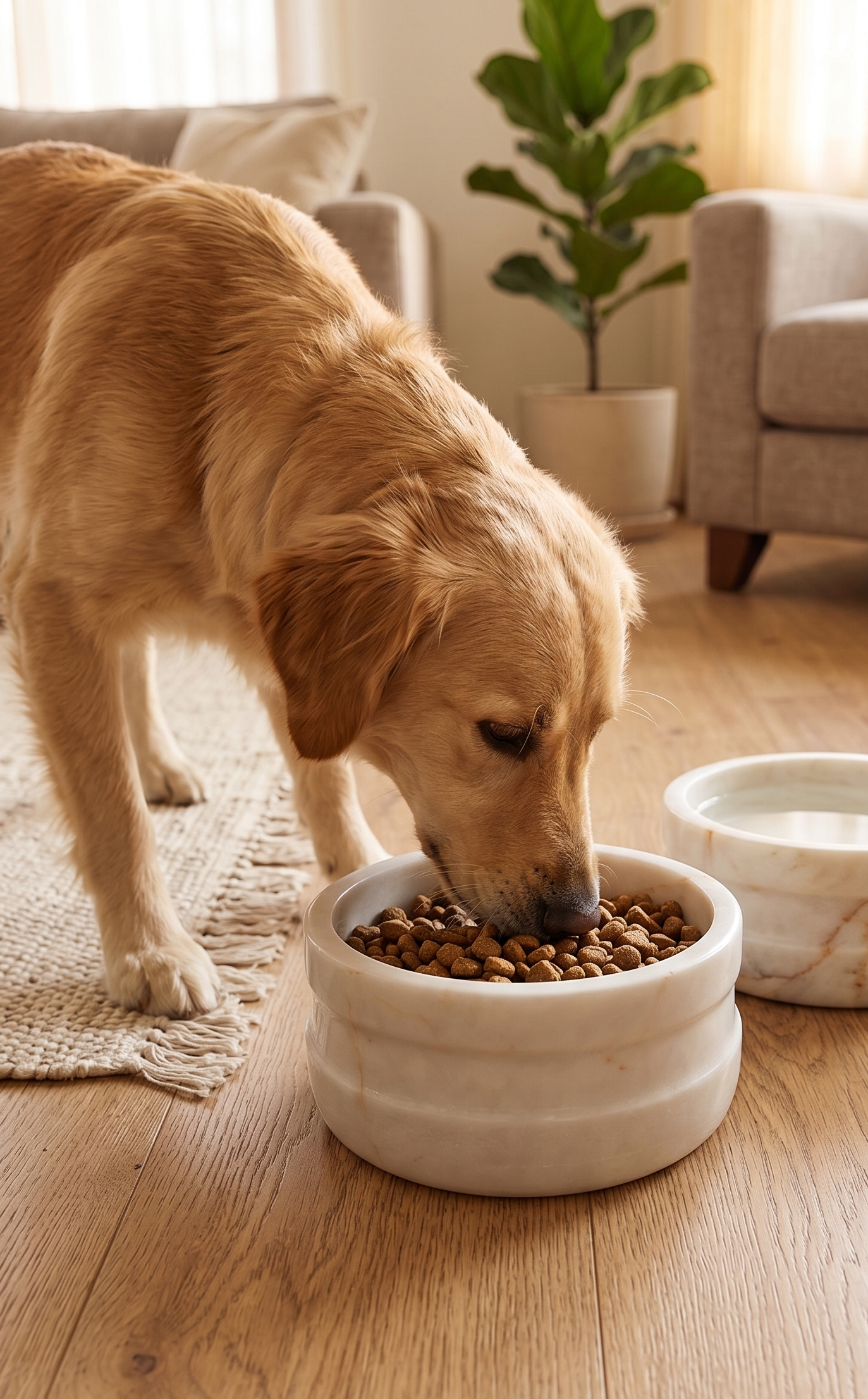 Large Polished Marble Pet Bowl – Natural Stone Food & Water Dish – Luxury Dog & Cat Feeding Bowl – 19 cm Diameter, 10 cm Height