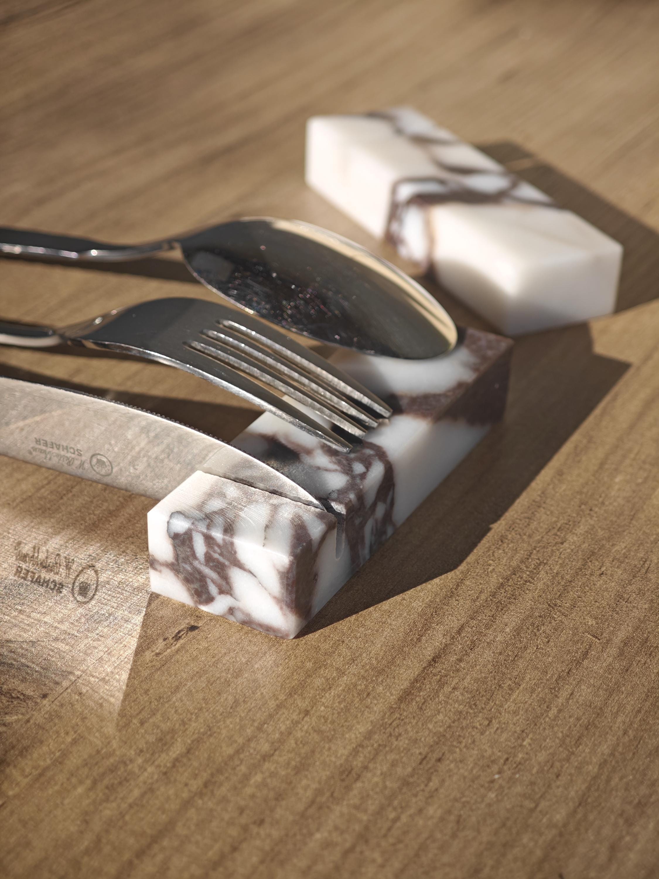 Calacatta Viola Marble Cutlery Rest Set: Knife Holder, Home Gift