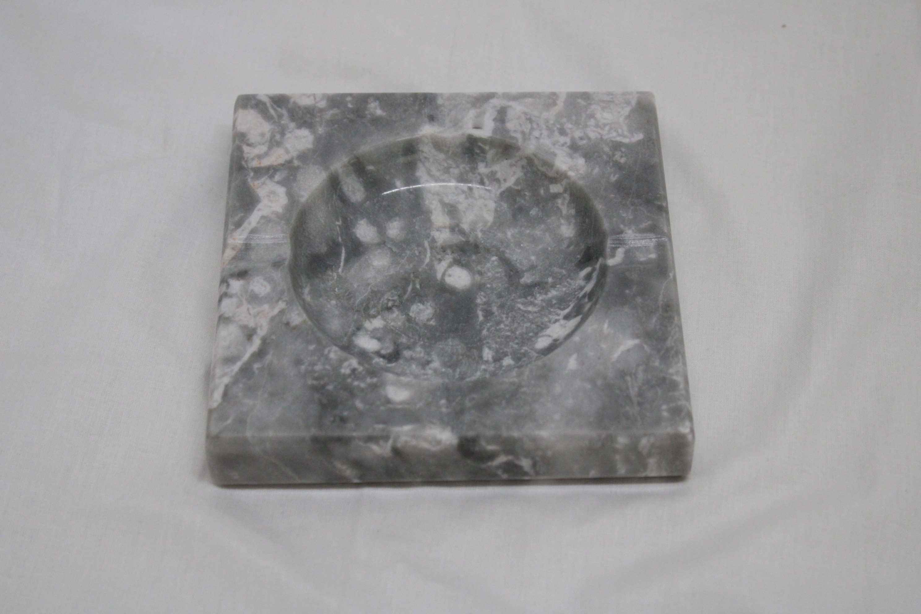Handmade Silver Marble Ashtray: Square Stone Decor
