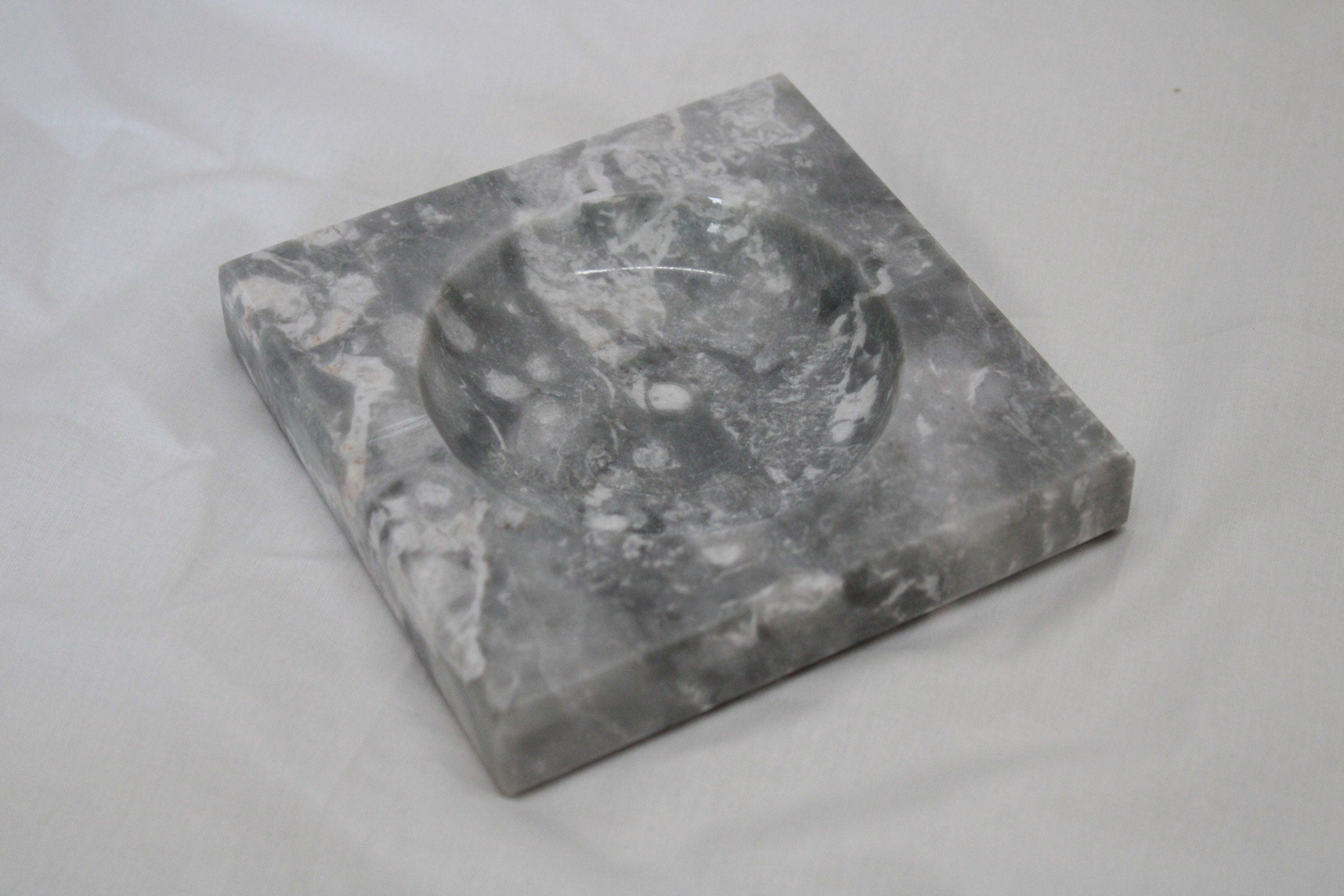 Handmade Silver Marble Ashtray: Square Stone Decor