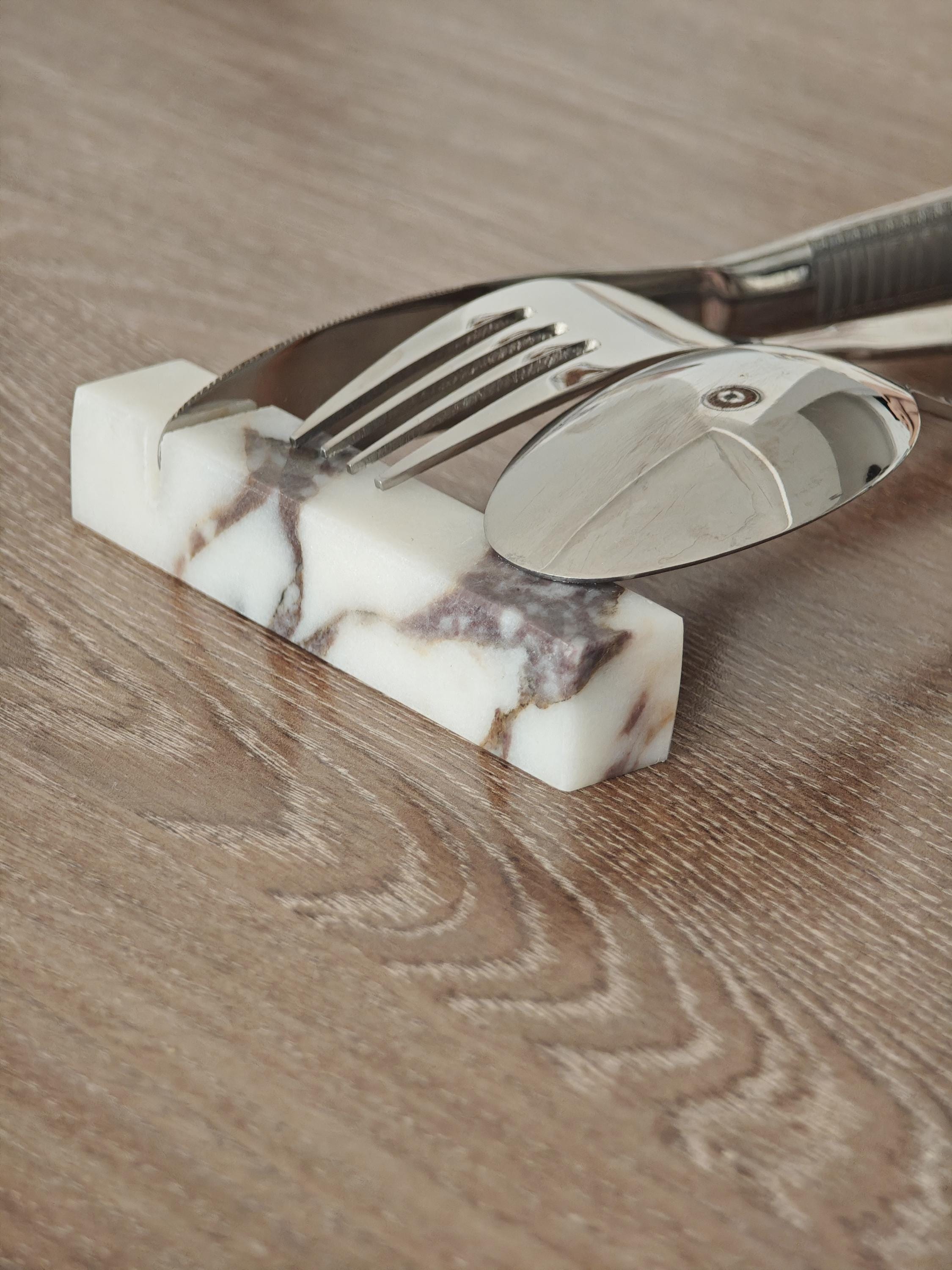 Calacatta Viola Marble Cutlery Rest Set: Knife Holder, Home Gift