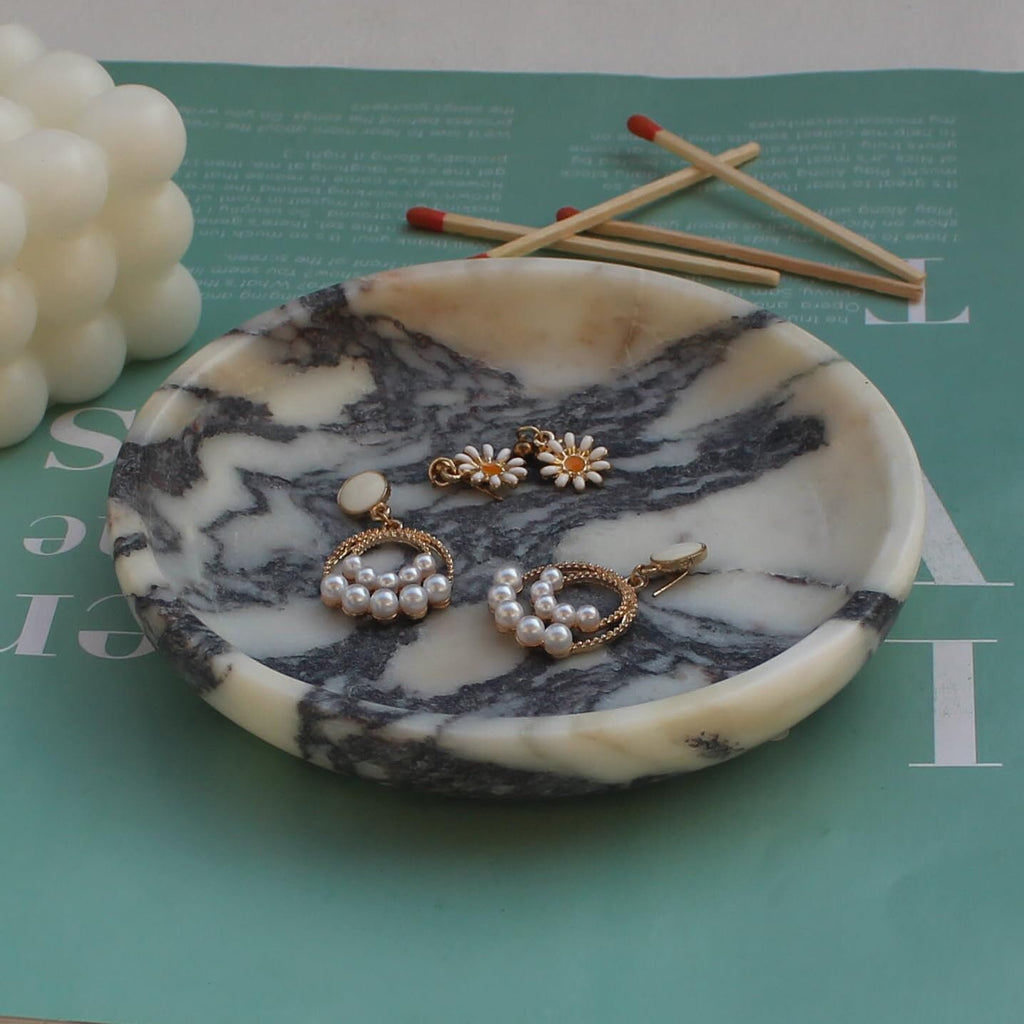 Handmade Calacatta Viola Marble Jewelry Dish: Luxury Trinket Tray (5.5")