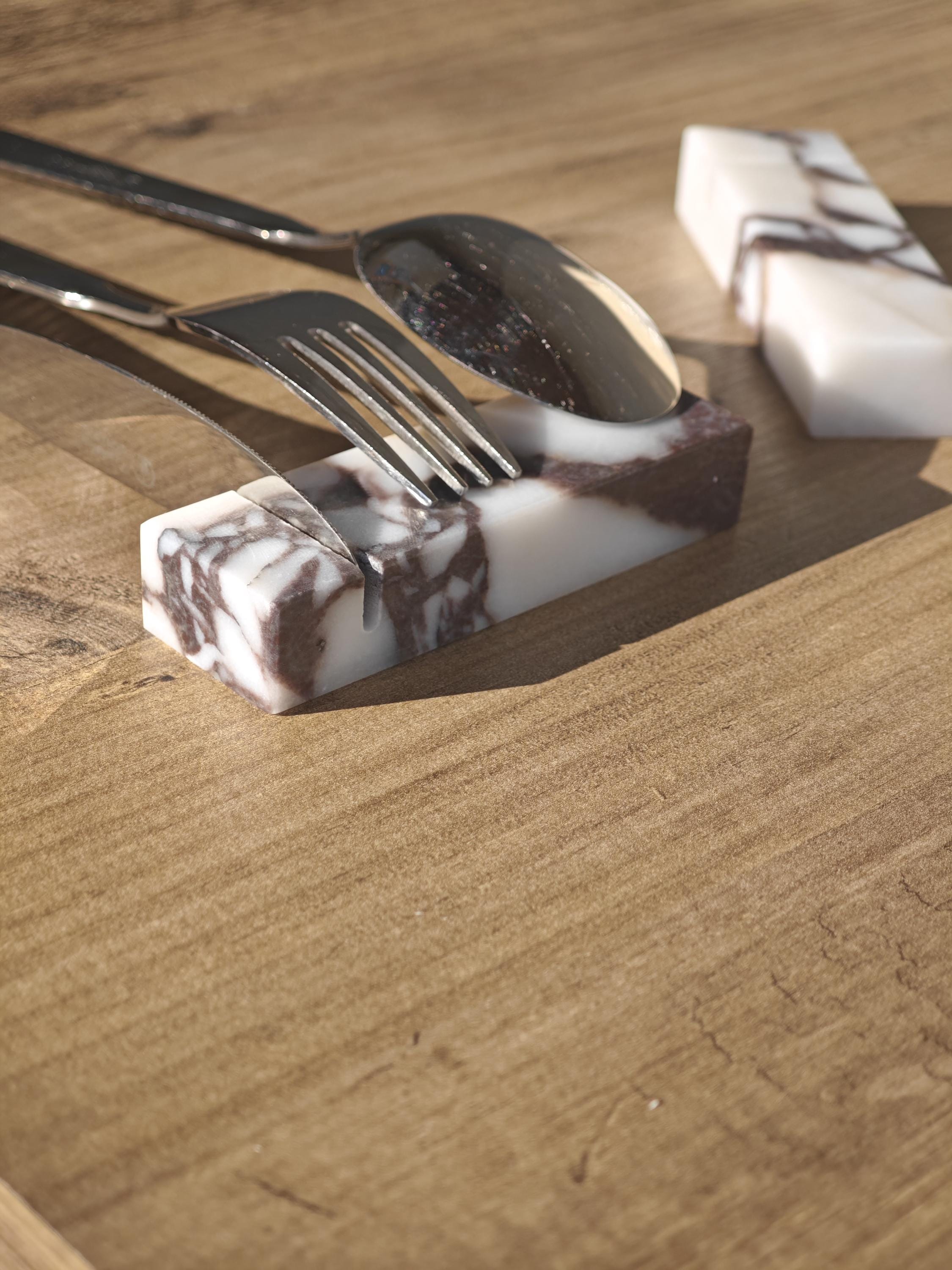Calacatta Viola Marble Cutlery Rest Set: Knife Holder, Home Gift