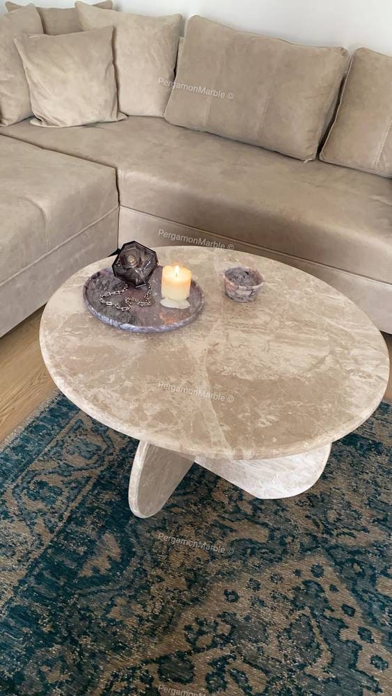 Beige Marble Coffee Table: Handmade Italian Model