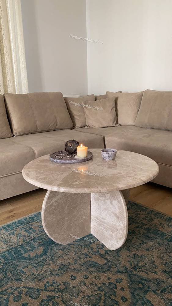 Beige Marble Coffee Table: Handmade Italian Model