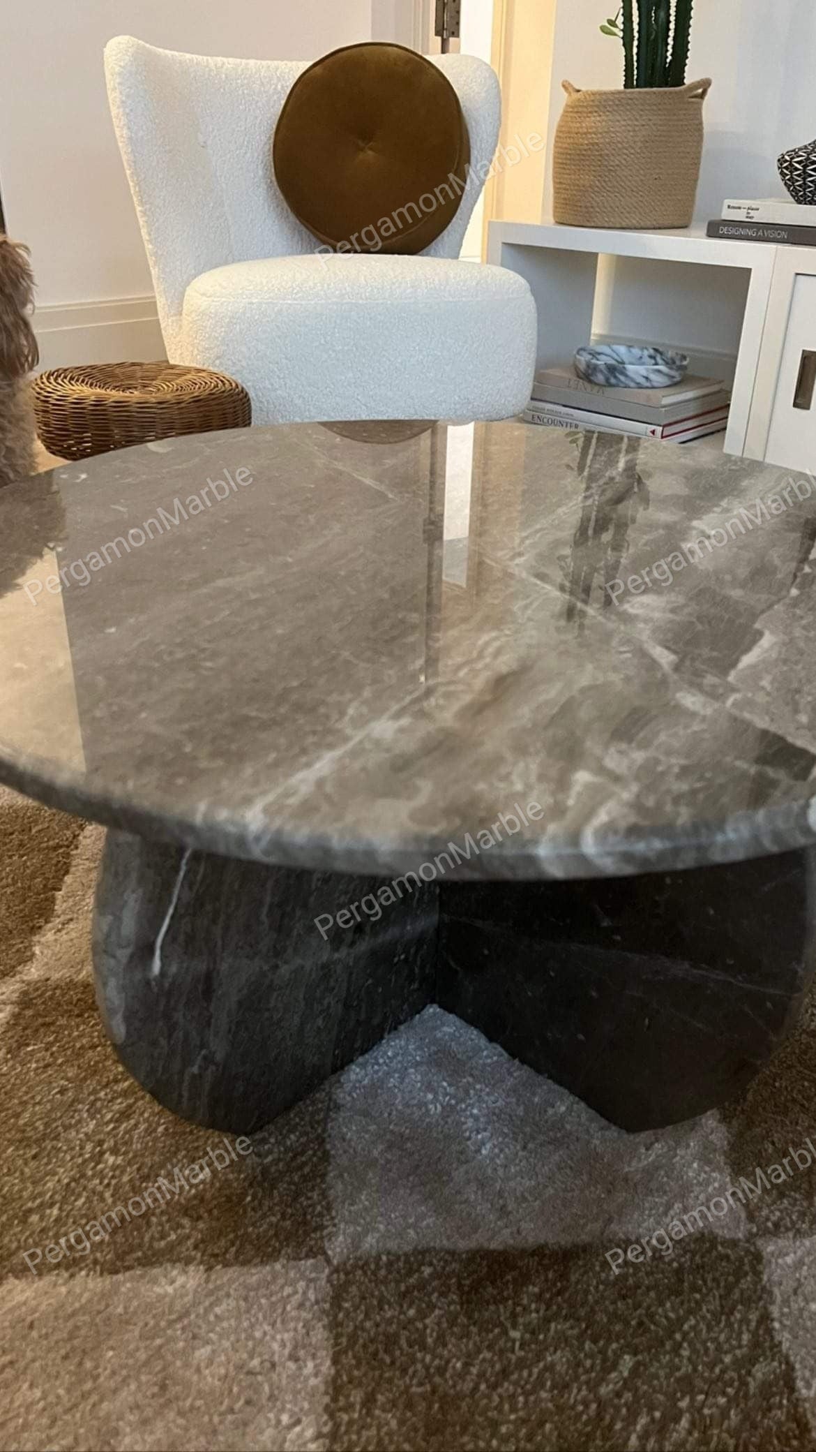 Brown Marble Coffee Table Italian model real marble handmade, Special stone