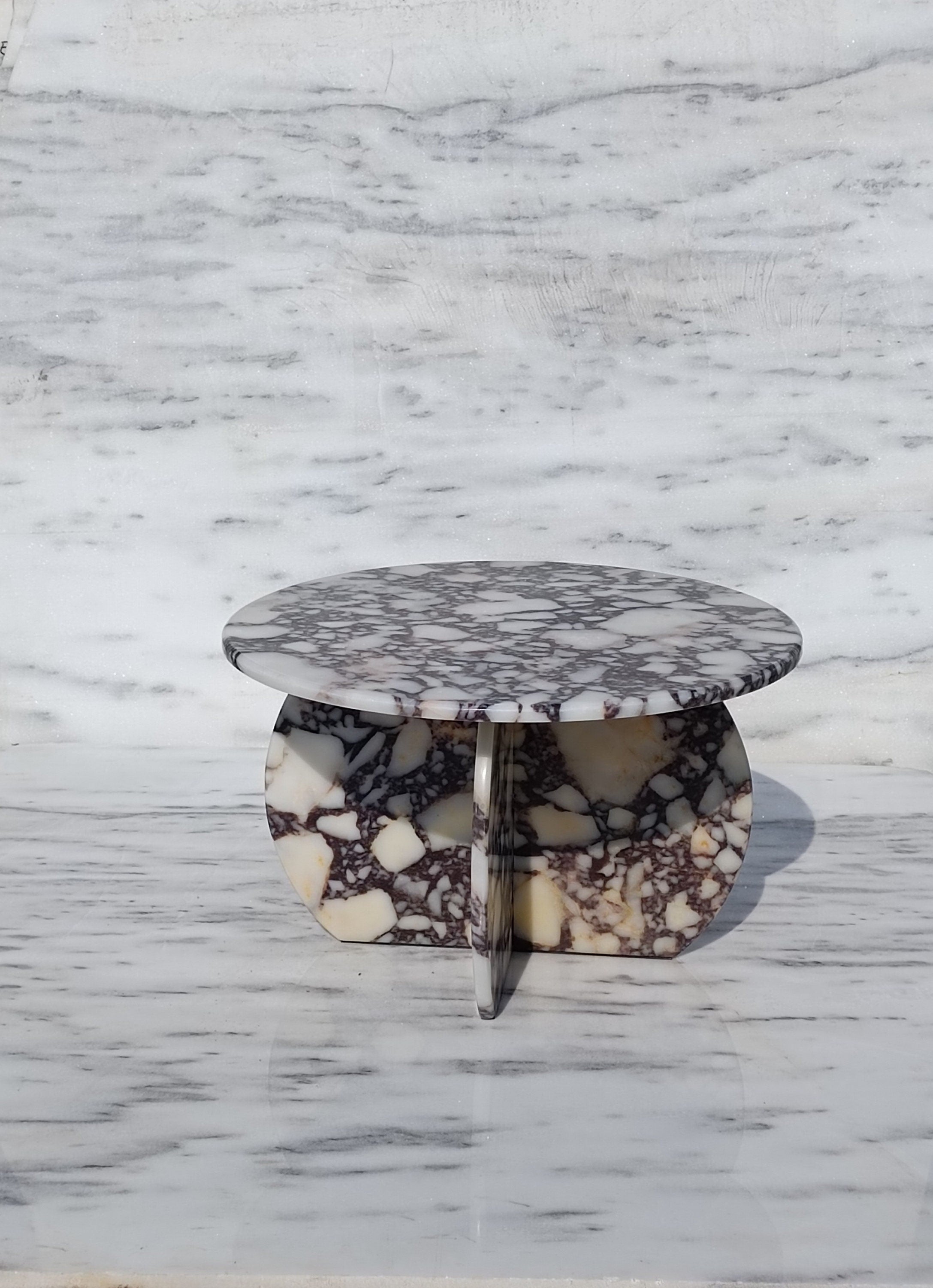 Handmade Calacatta Viola Marble Coffee Table: Italian Design, 27.5 inch