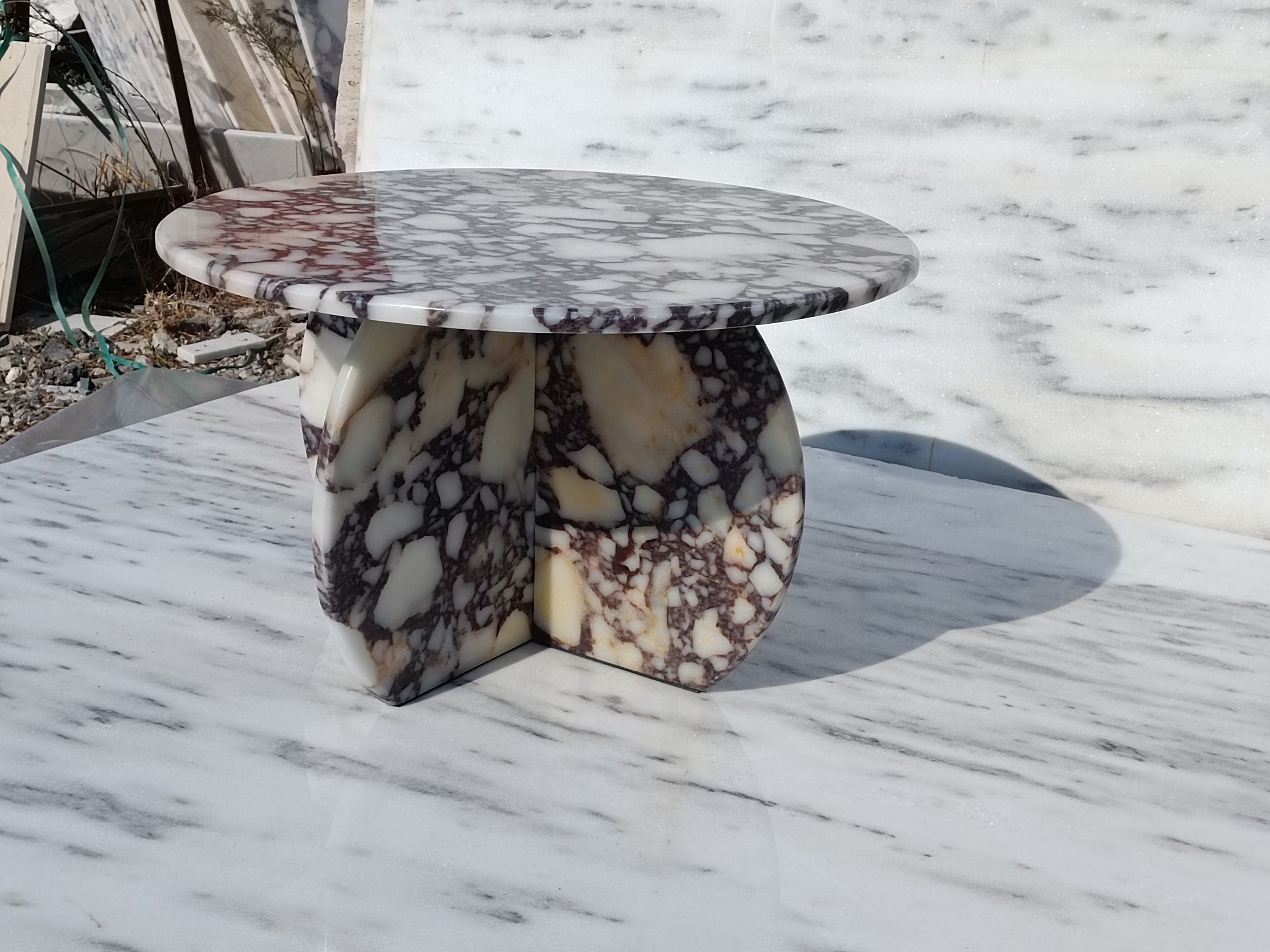 Handmade Calacatta Viola Marble Coffee Table: Italian Design, 27.5 inch