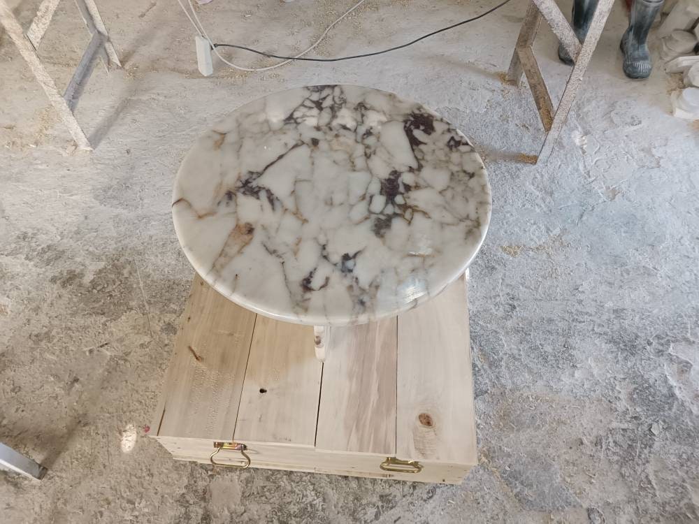 Handmade Calacatta Viola Marble Coffee Table: 60cm Round Center Table