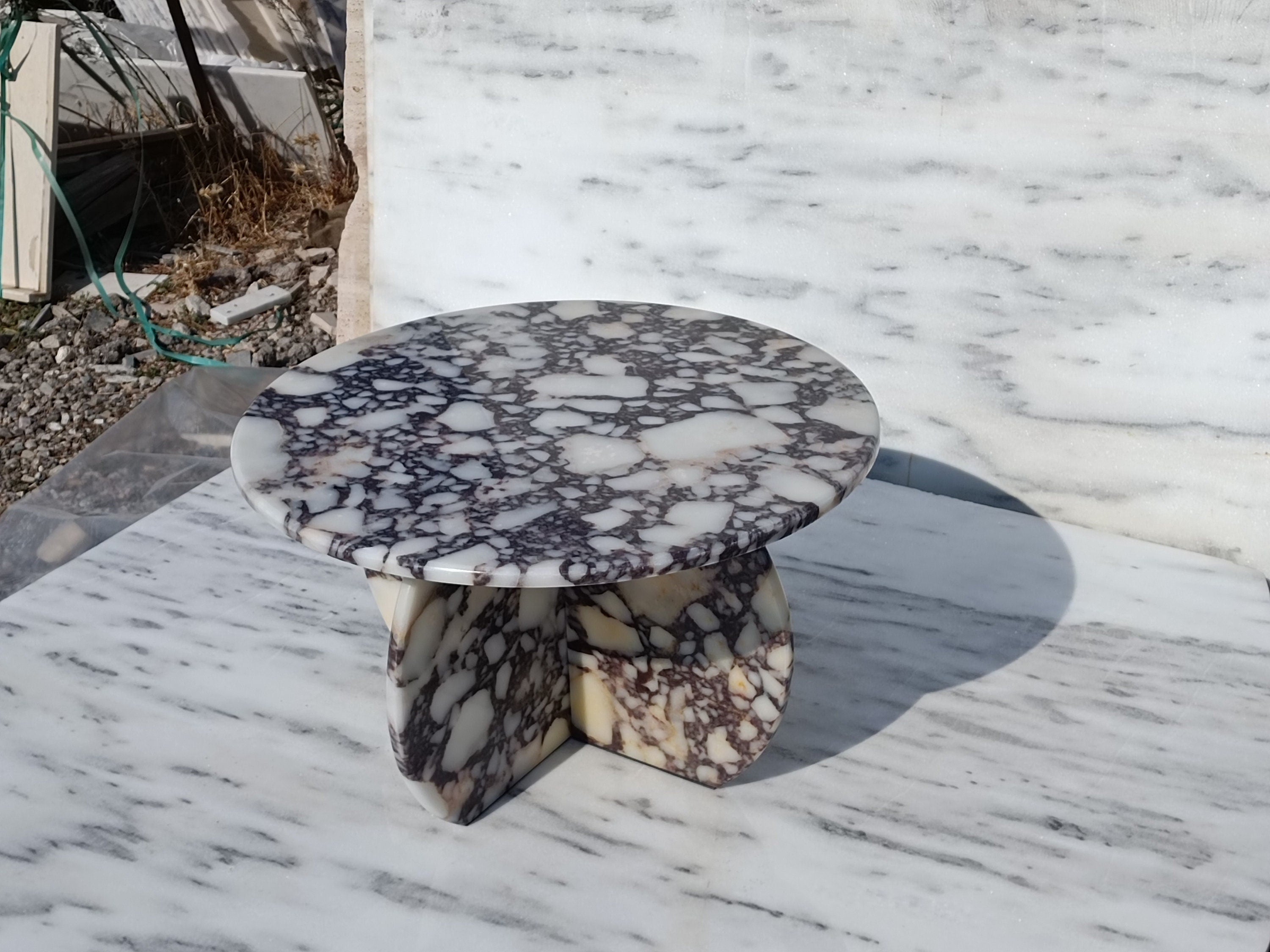 Handmade Calacatta Viola Marble Coffee Table: Italian Design, 27.5 inch