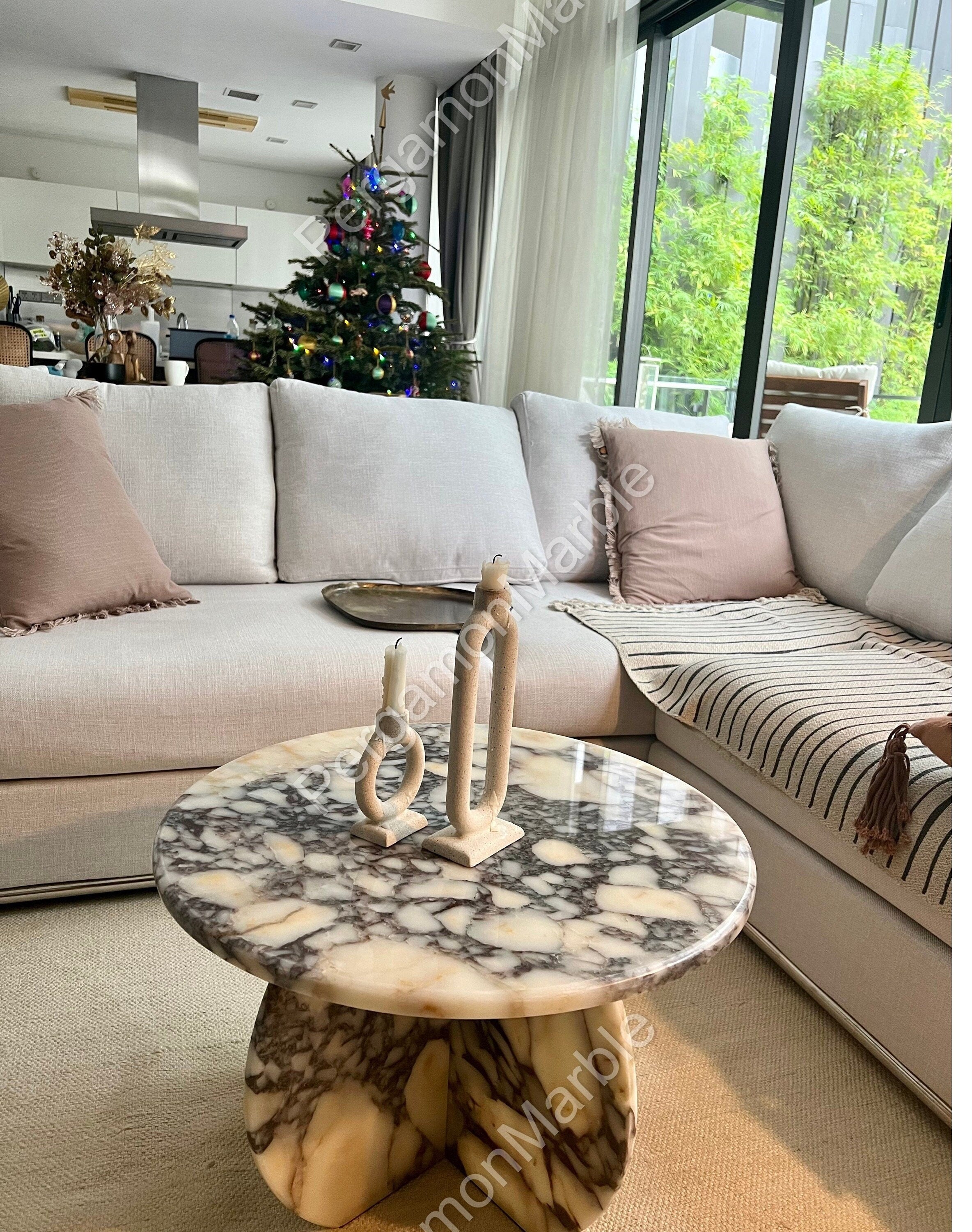 Handmade Calacatta Viola Marble Coffee Table: 60cm Round Center Table