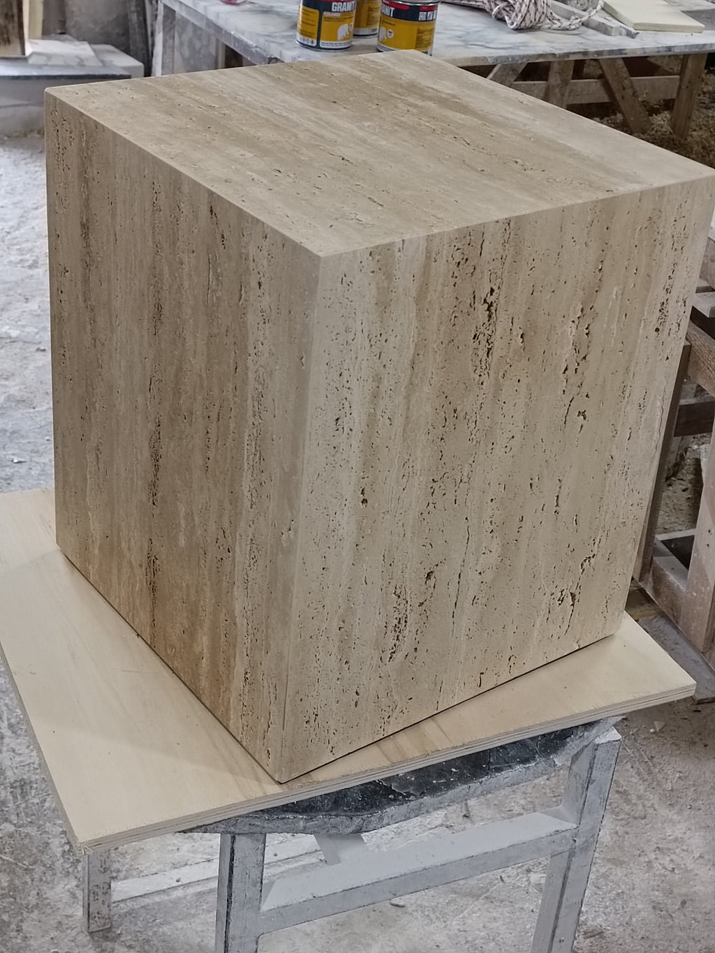 Handmade Travertine Cube Table: Nightstand End Table (17.7" Height)
