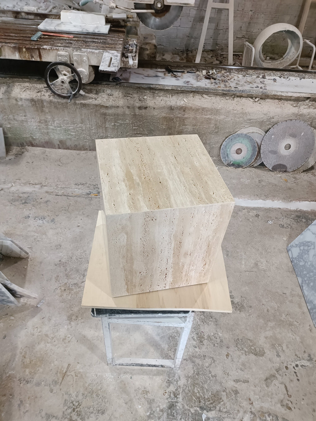 Handmade Travertine Cube Table: Nightstand End Table (17.7" Height)