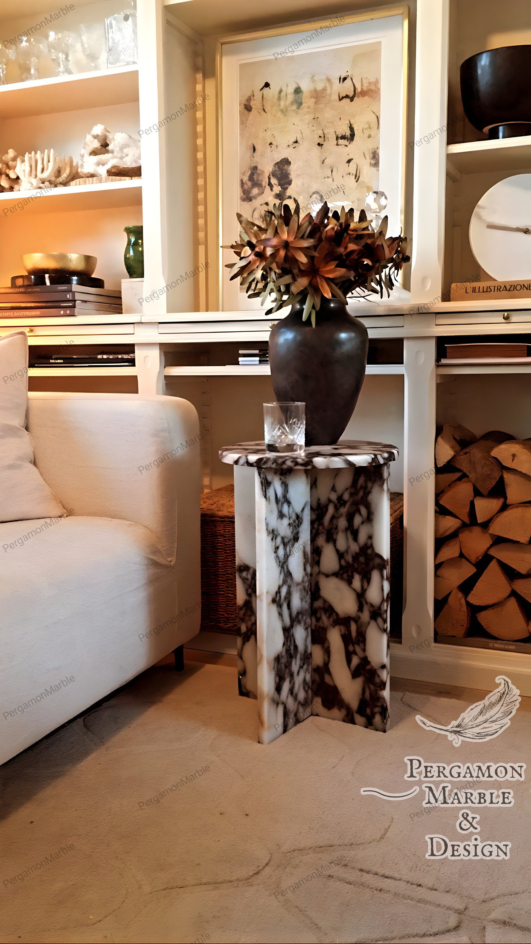 Calacatta Viola Marble Side Table: Handmade Mini Nightstand