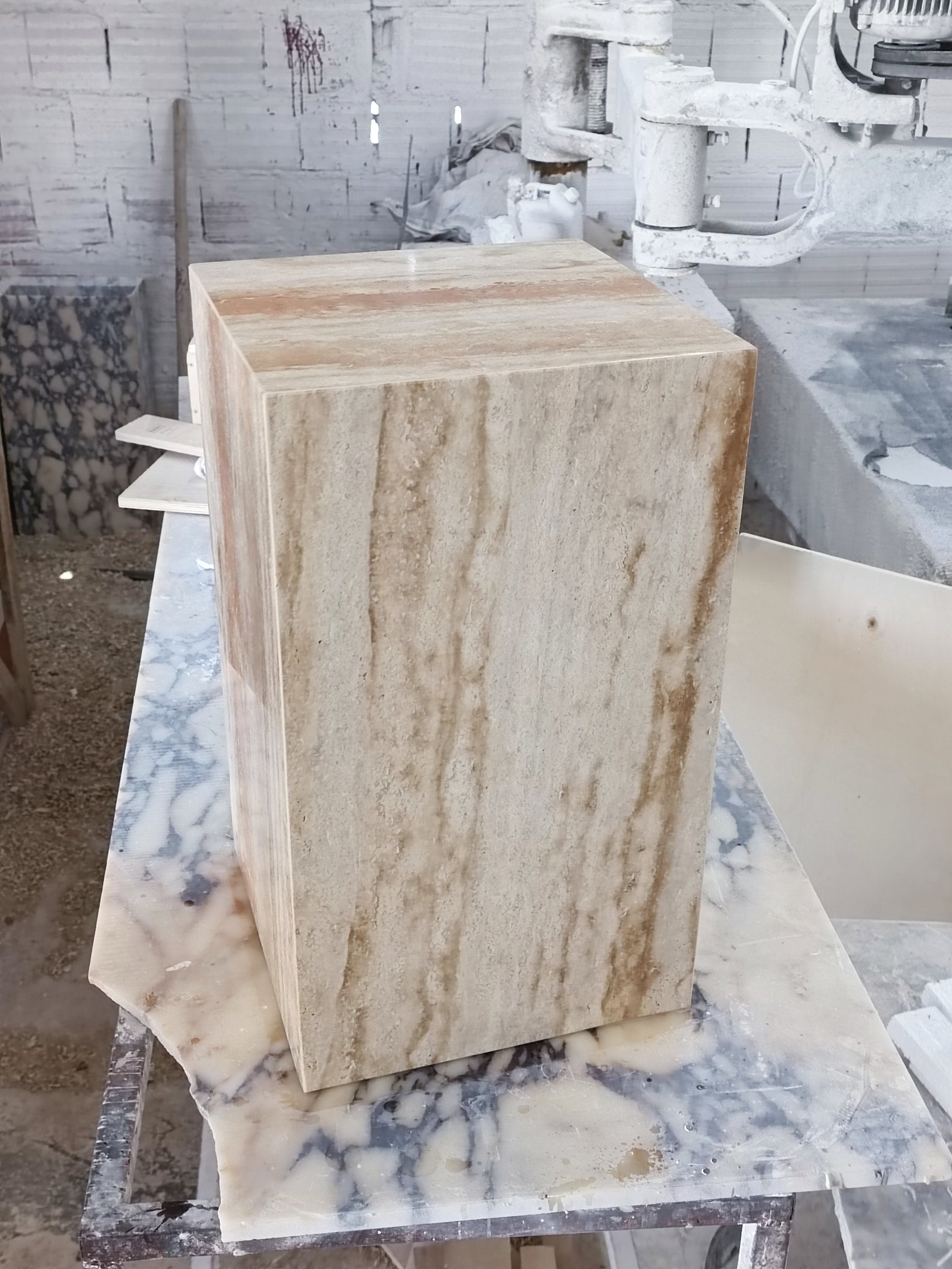 Handmade Travertine Cube Table: Modern Nightstand, 23.6" Height