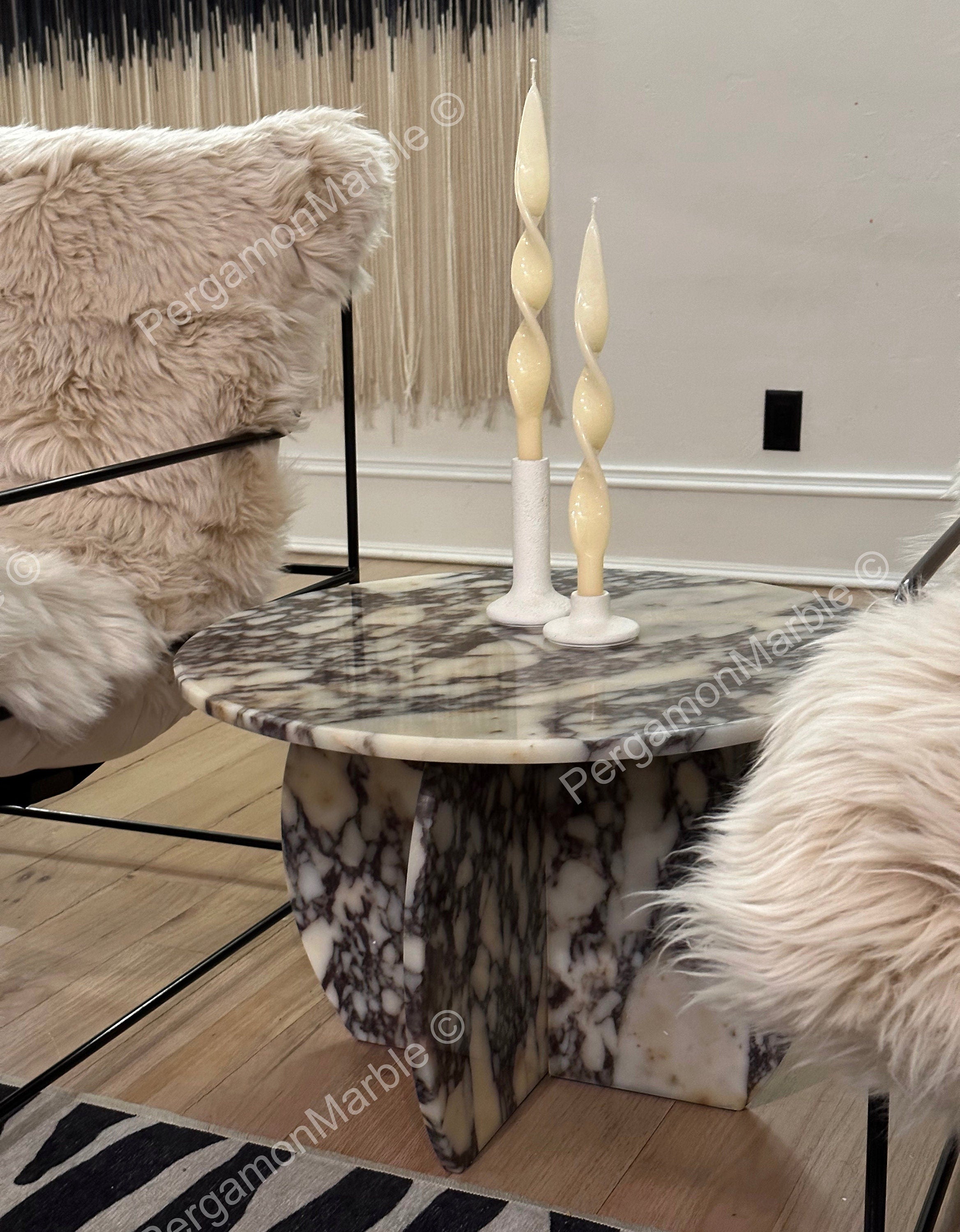 Handmade Calacatta Viola Marble Coffee Table: 60cm Round Center Table