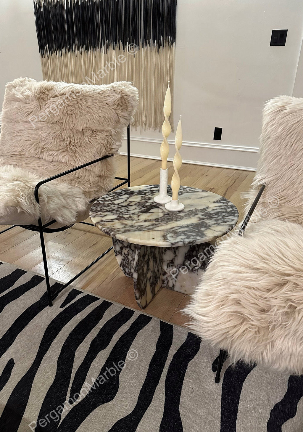 Handmade Calacatta Viola Marble Coffee Table: 60cm Round Center Table