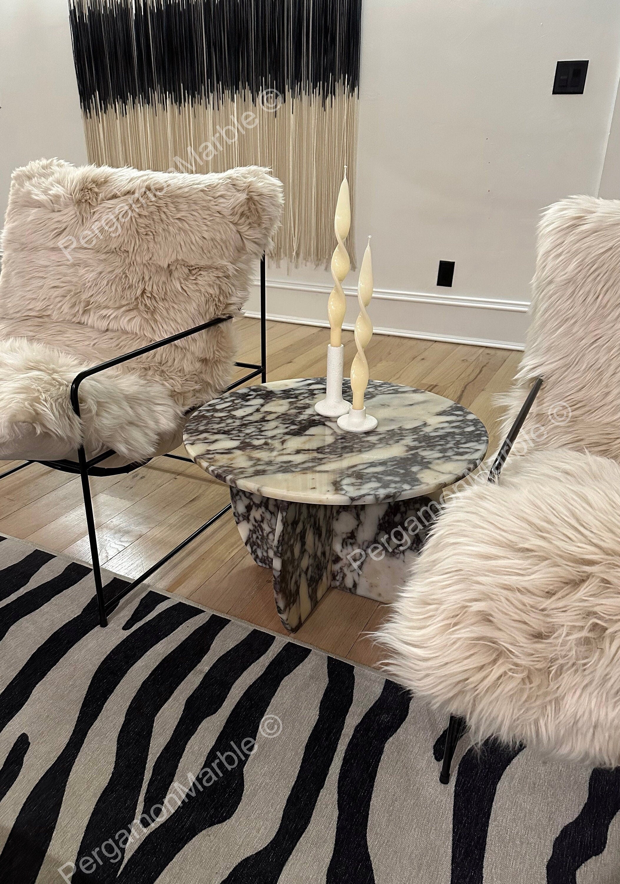 Handmade Calacatta Viola Marble Coffee Table: 60cm Round Center Table
