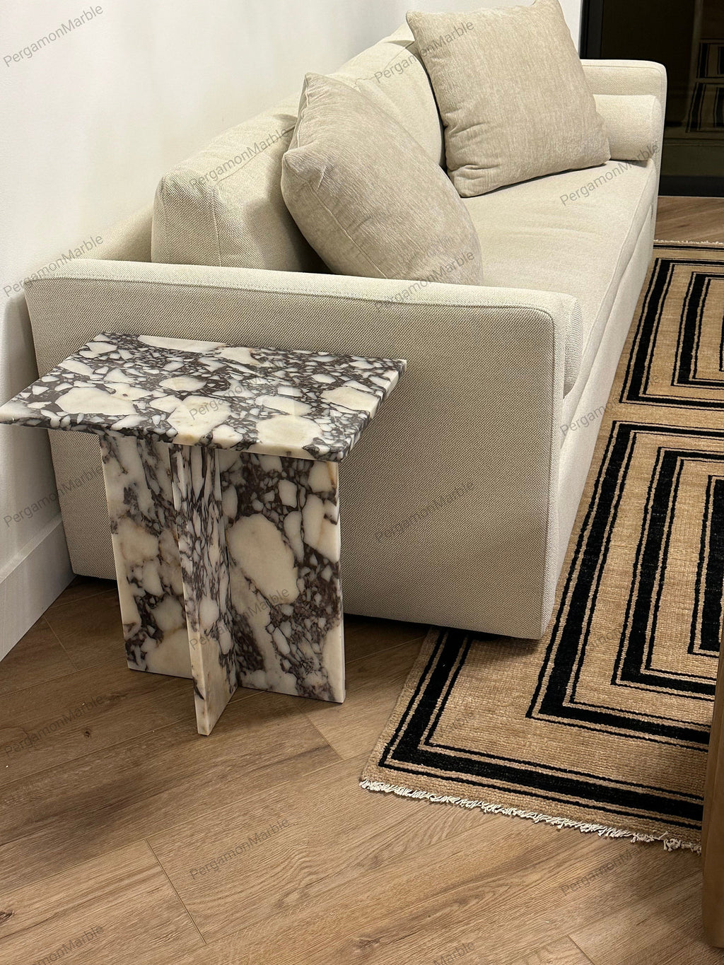 Handmade Calacatta Viola Marble Side Table: Rectangle End Table
