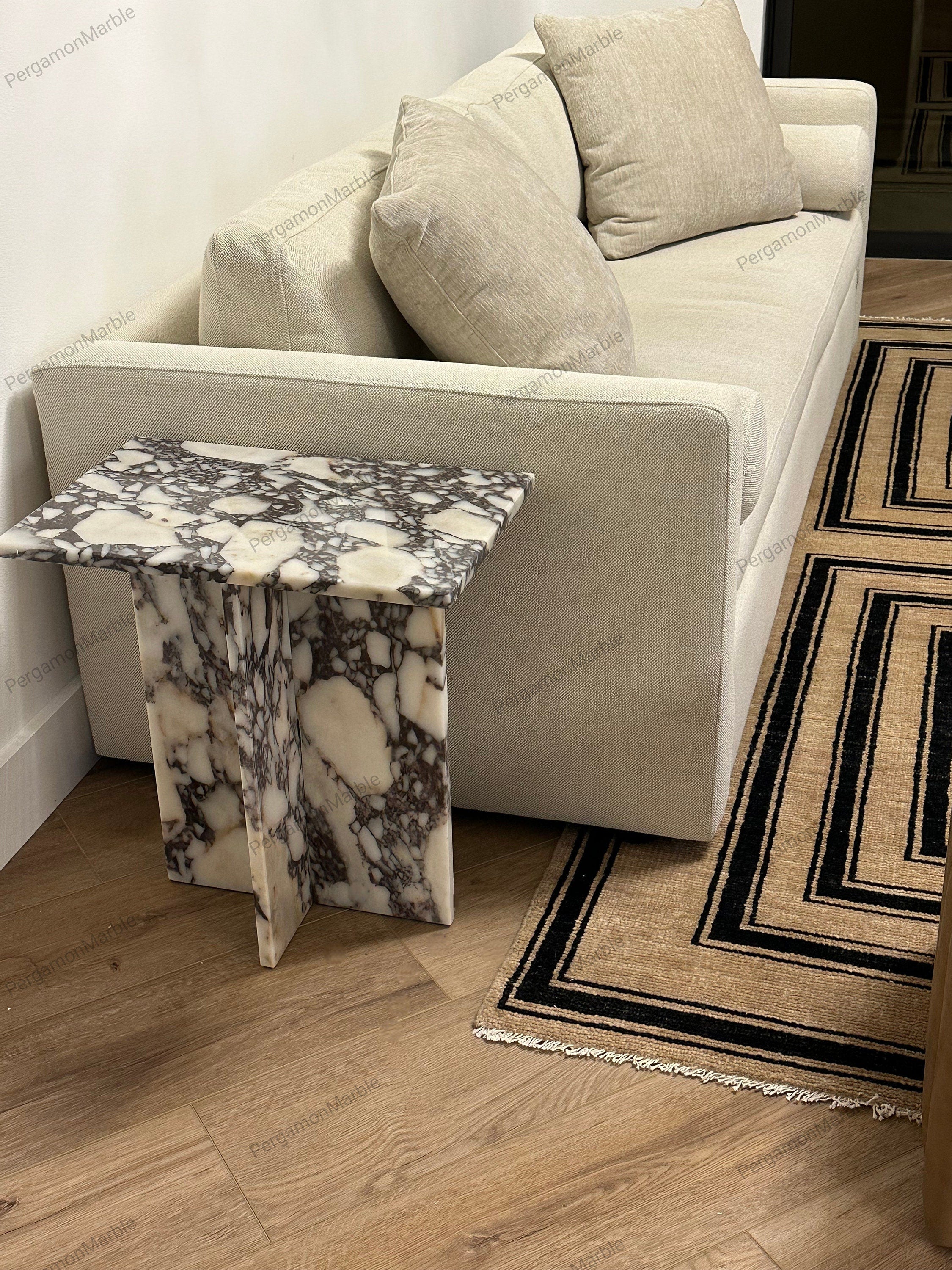 Handmade Calacatta Viola Marble Side Table: Rectangle End Table
