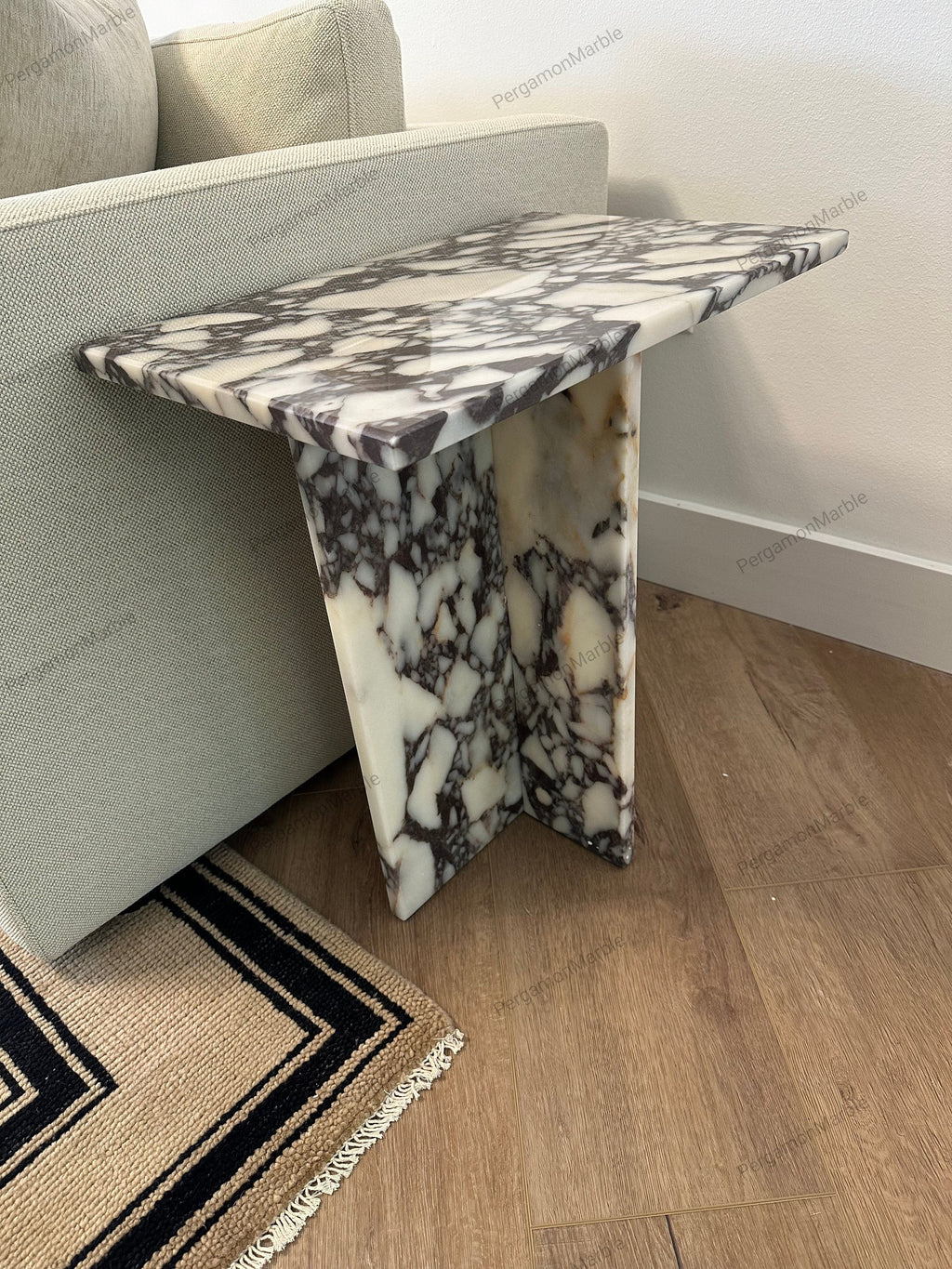 Handmade Calacatta Viola Marble Side Table: Rectangle End Table