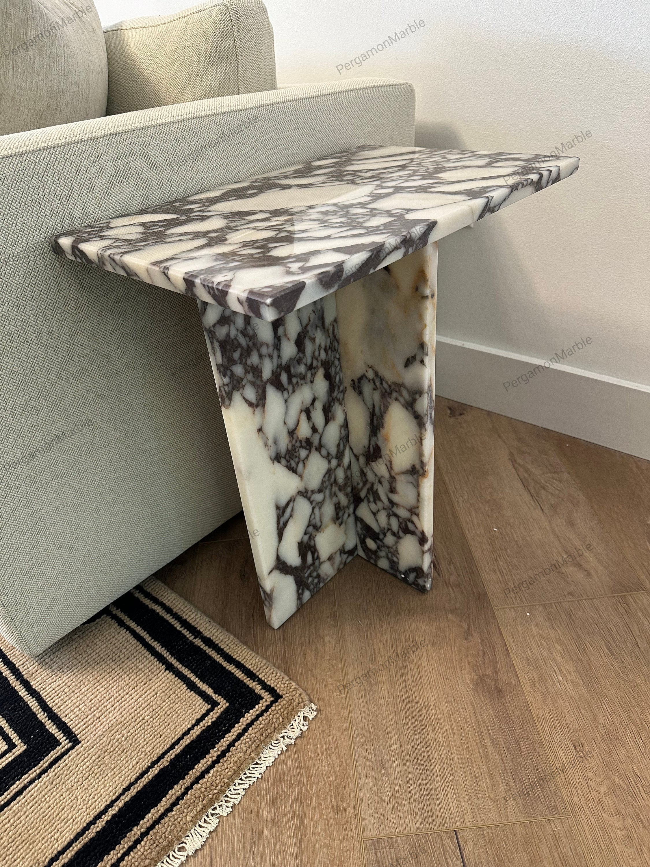 Handmade Calacatta Viola Marble Side Table: Rectangle End Table