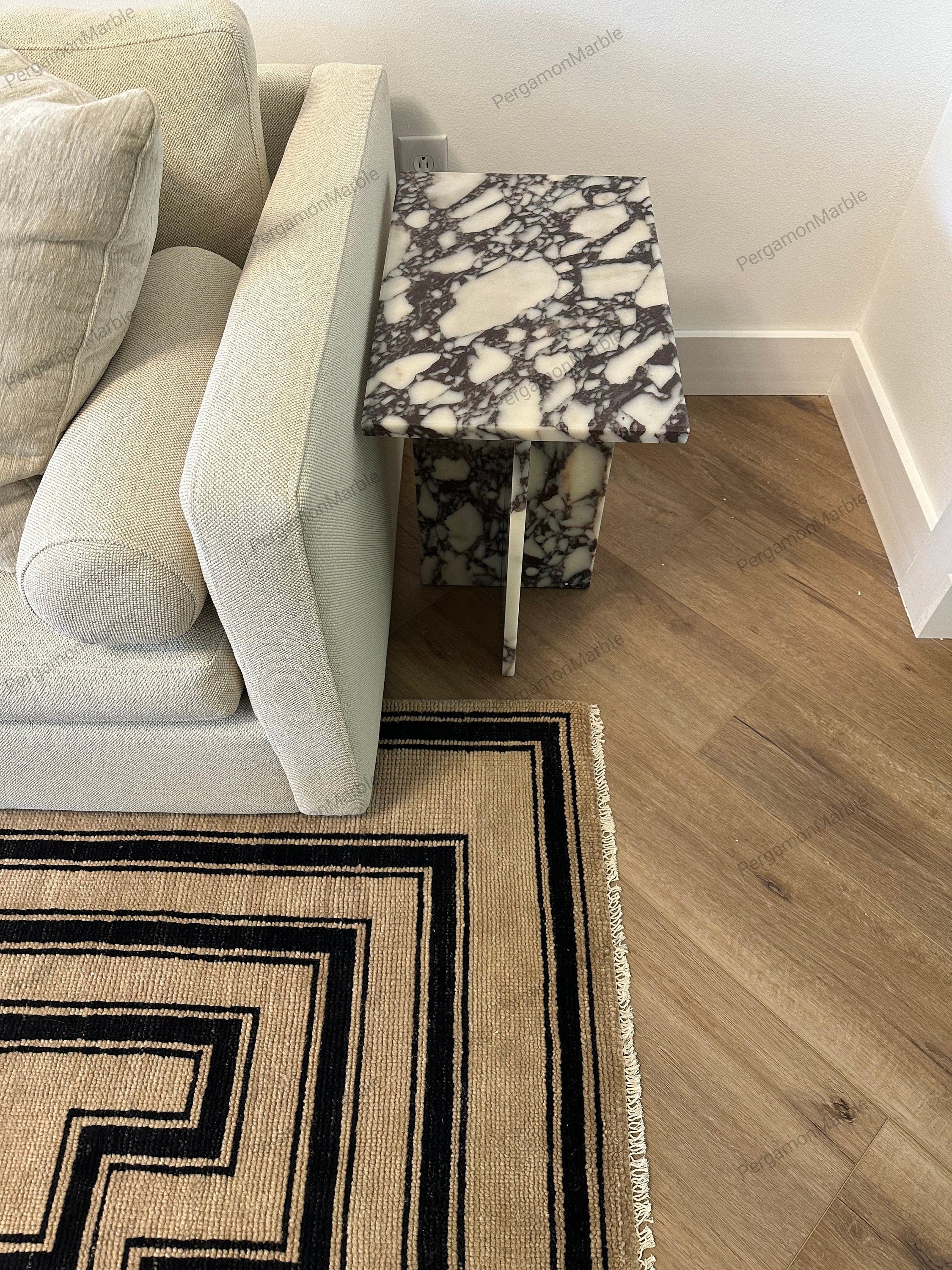 Handmade Calacatta Viola Marble Side Table: Rectangle End Table