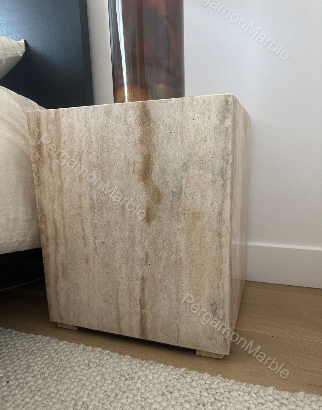 Handmade Travertine Cube Table: Nightstand End Table (17.7" Height)