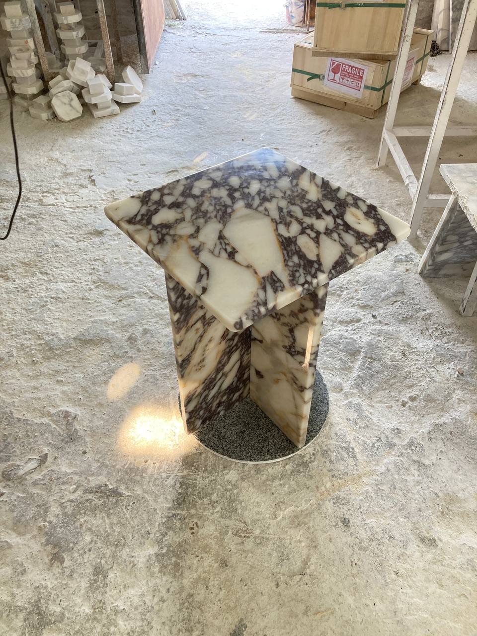 Handmade Calacatta Viola Marble Side Table: Square Coffee Table (52cm Height)