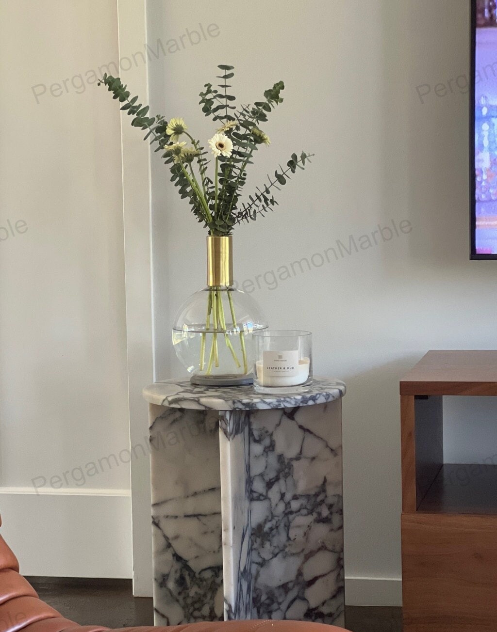 Calacatta Viola Marble side table, end table,nightstand italian marble 100% Handmade Product