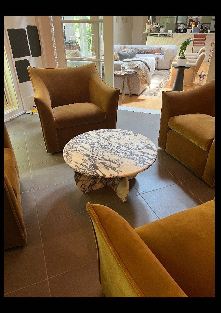 Handmade Calacatta Viola Marble Coffee Table: Italian Design, 27.5 inch