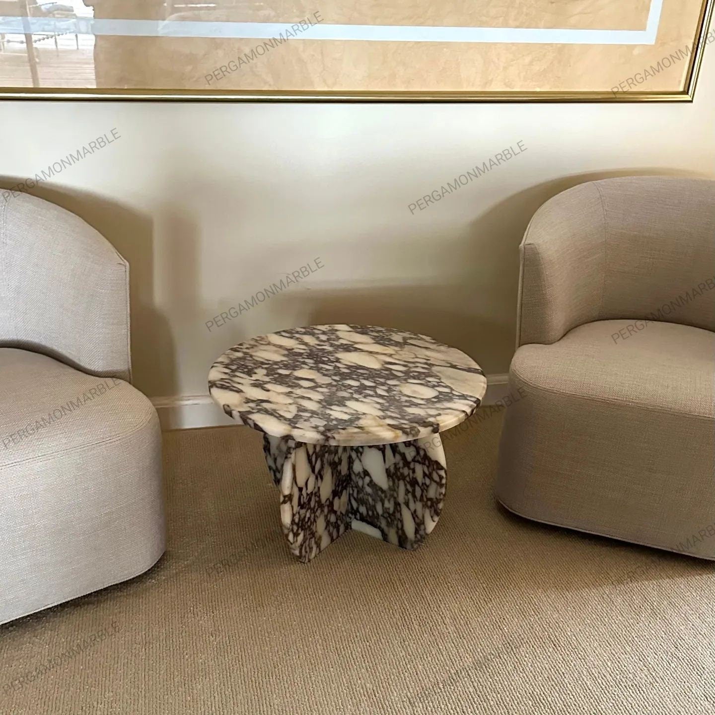 Handmade Calacatta Viola Marble Coffee Table: 60cm Round Center Table