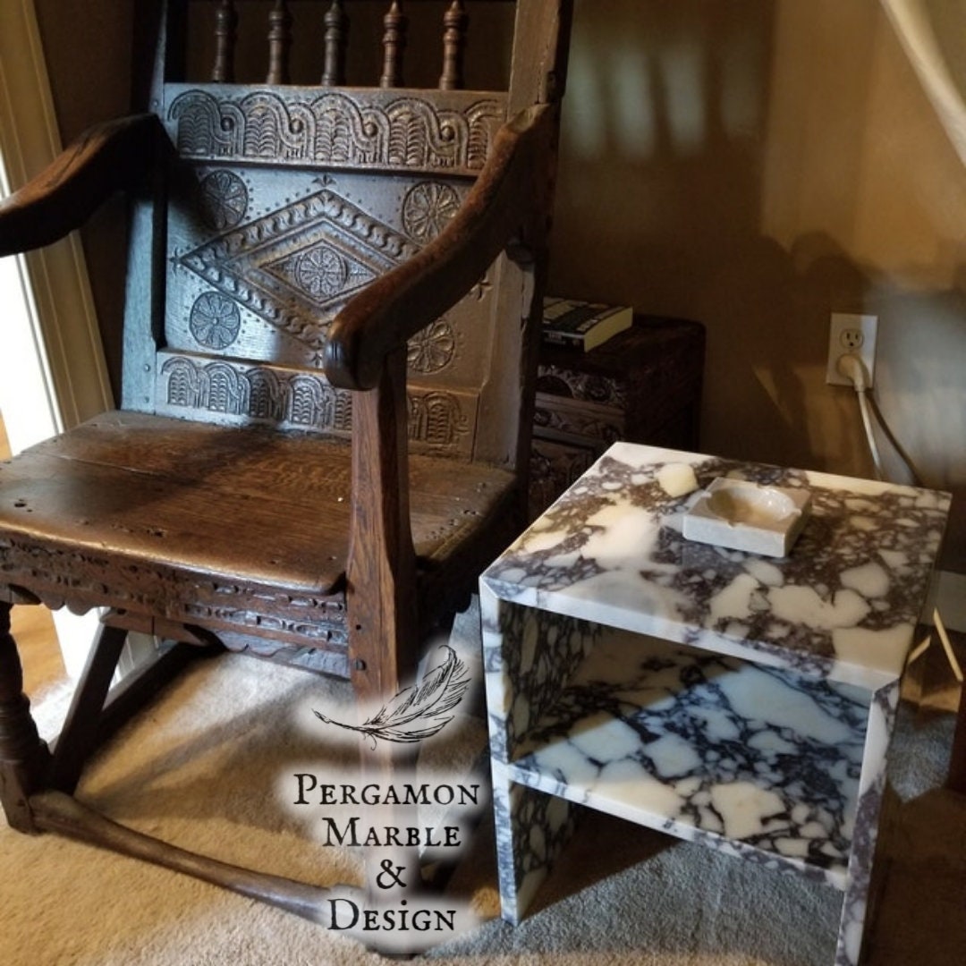 Handmade Calacatta Viola Marble Side Table: Real Stone End Table